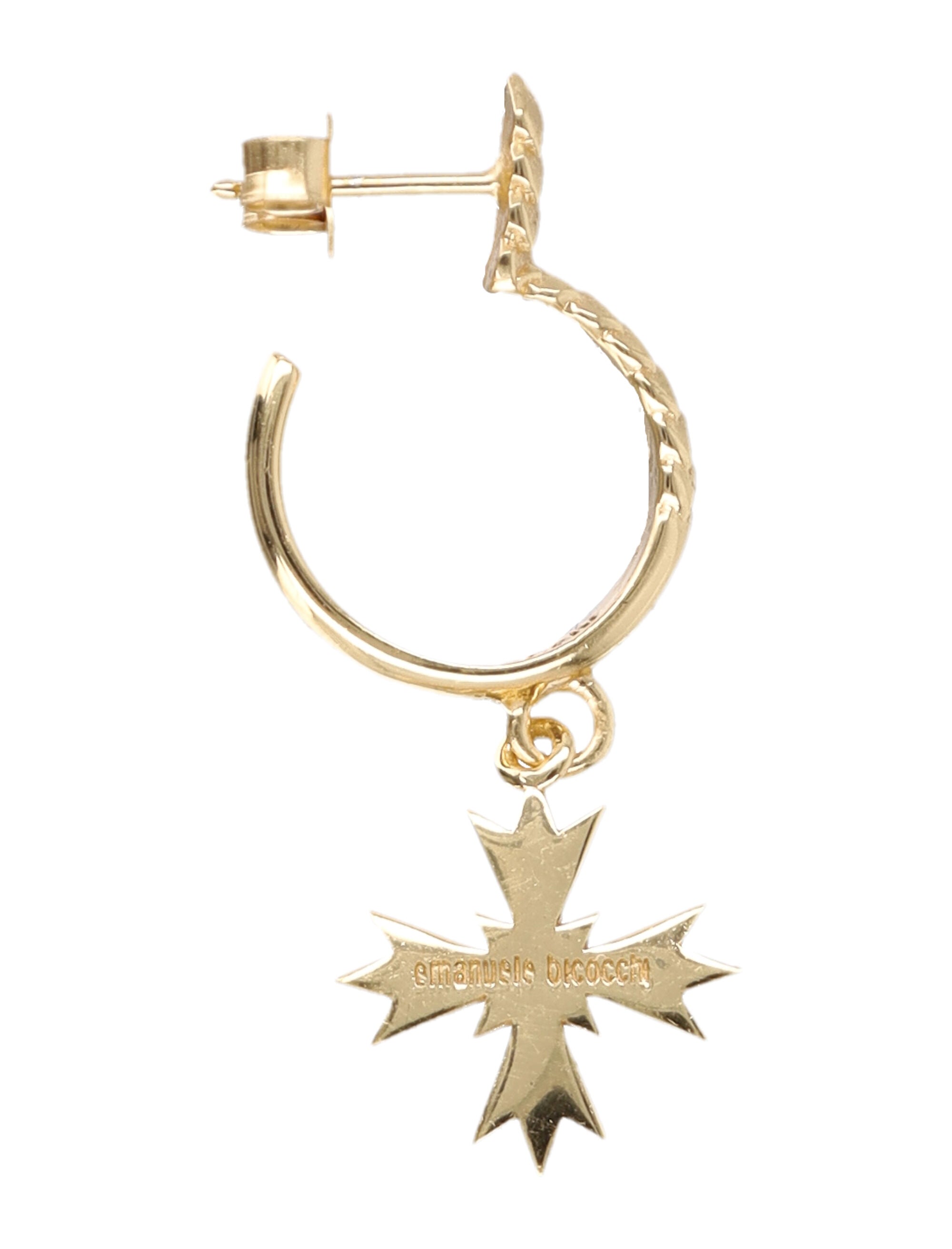 Emanuele Bicocchi gold-plated silver single hoop earring with cross crest pendant Earrings