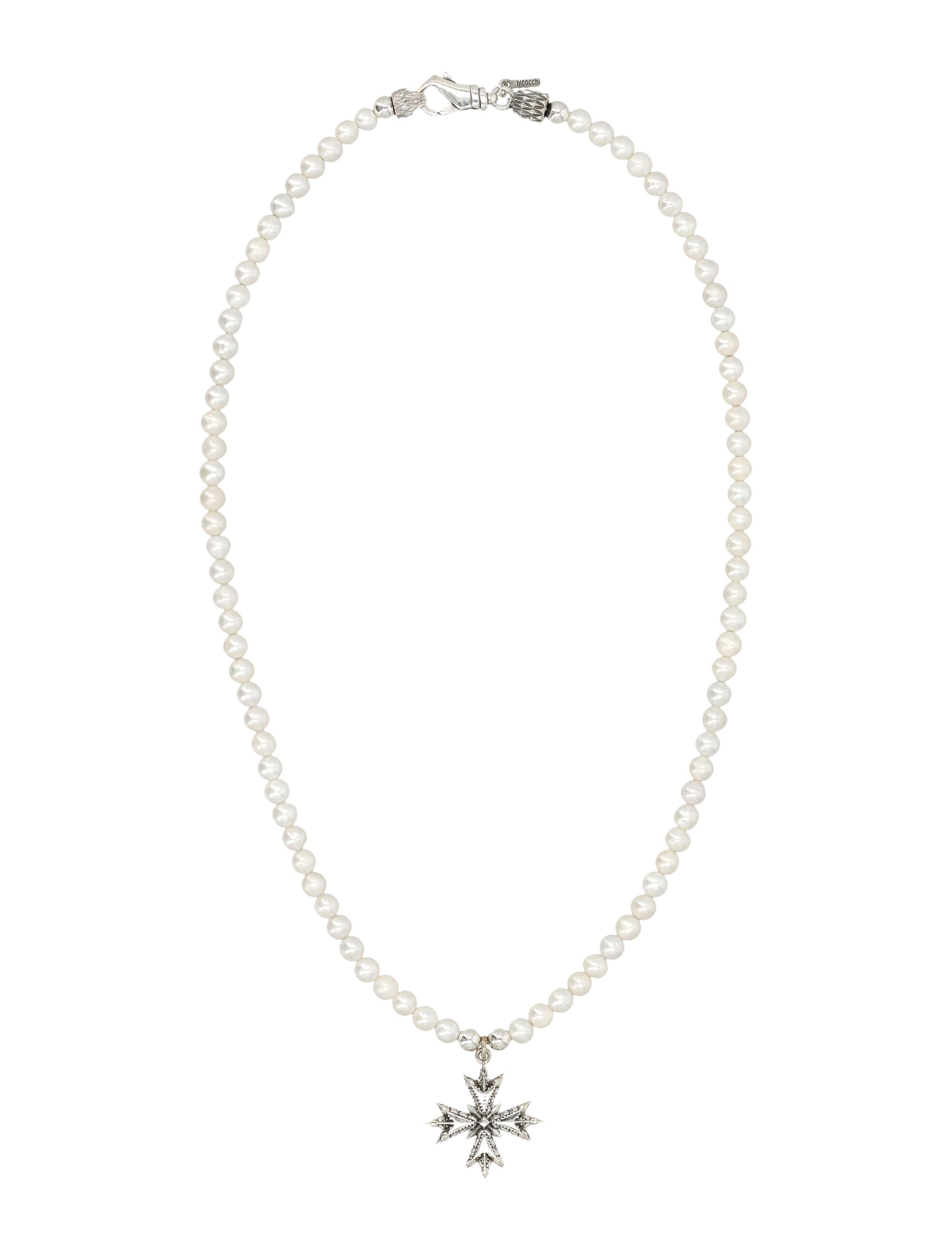 Emanuele Bicocchi pearl necklace with silver cross pendant Sterling