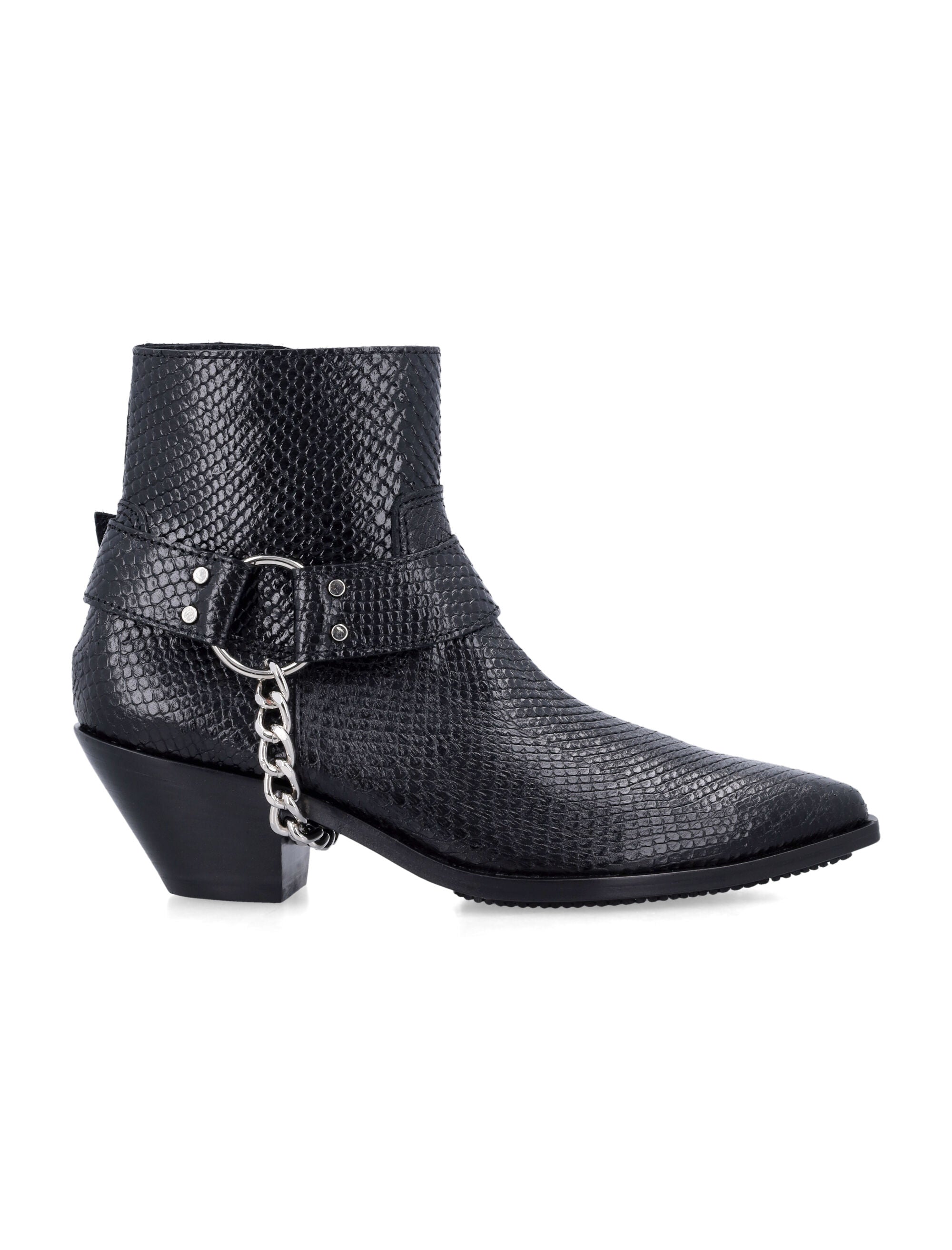 Junya Watanabe python-effect leather western ankle boots with chain Black Cowhide