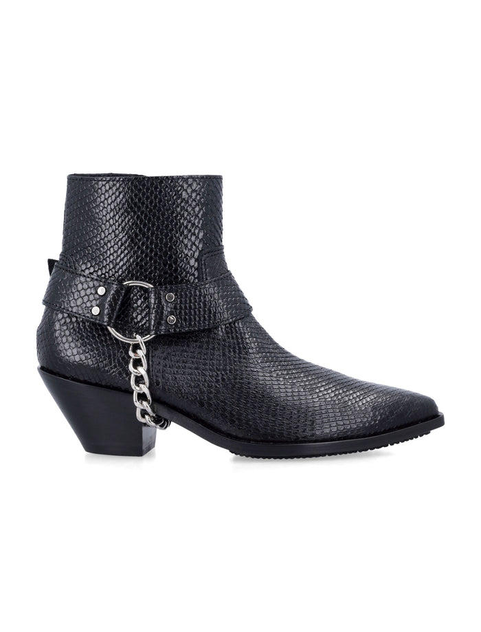 Junya Watanabe python-effect leather western ankle boots with chain Black Cowhide