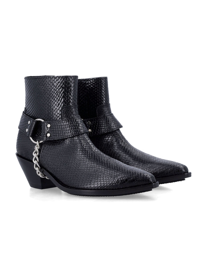 Junya Watanabe python-effect leather western ankle boots with chain Black Cowhide