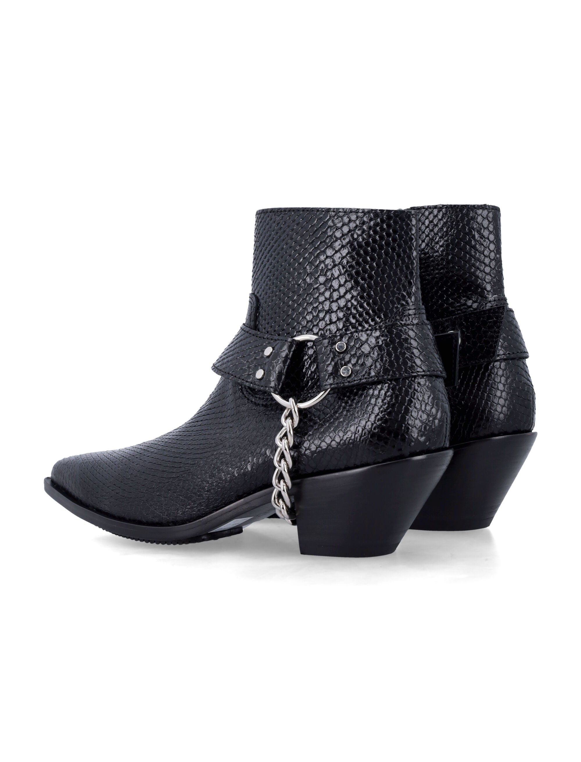 Junya Watanabe python-effect leather western ankle boots with chain Black Cowhide