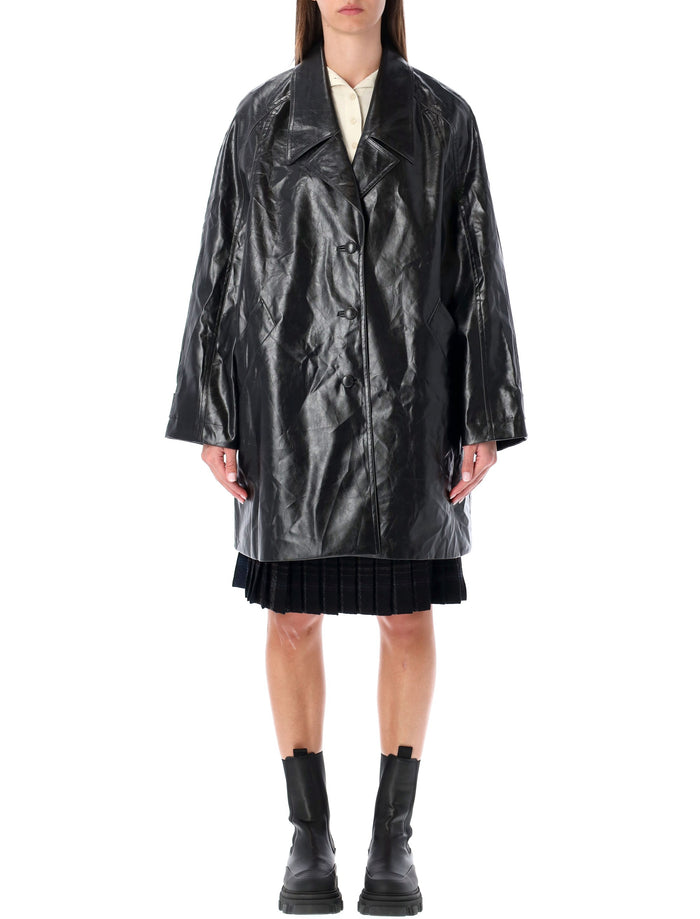 Low Classic Oversized Black Faux Leather Coat Synthetic Jacket