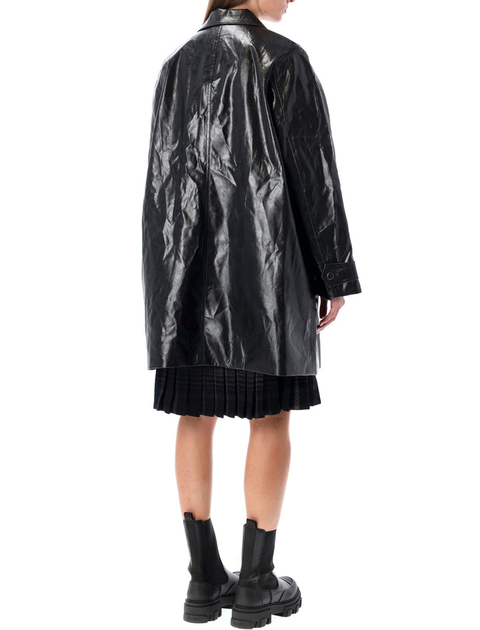 Low Classic Oversized Black Faux Leather Coat Synthetic Jacket