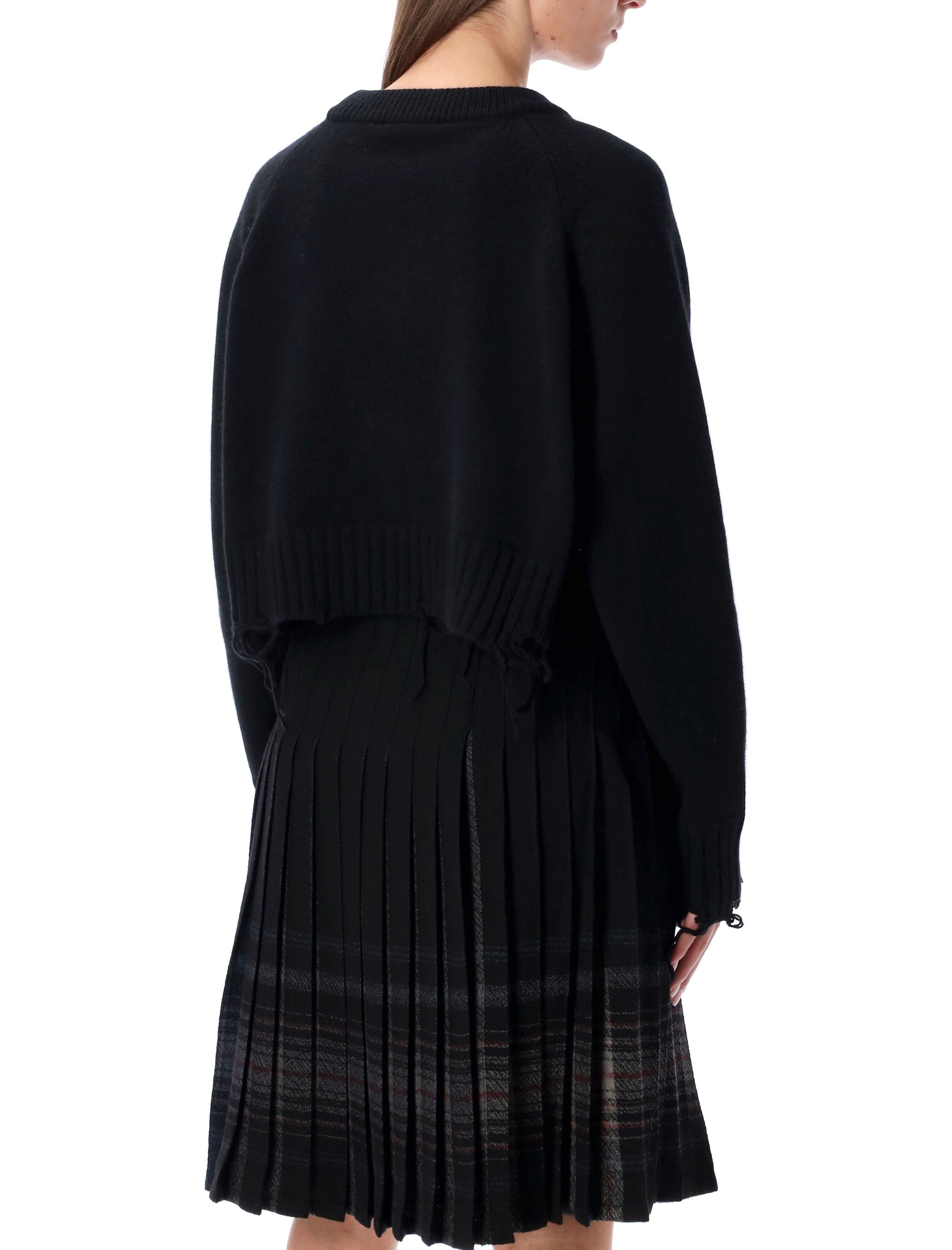 LOW CLASSIC Damaged Wool Blend Cropped Pullover Black Sweater