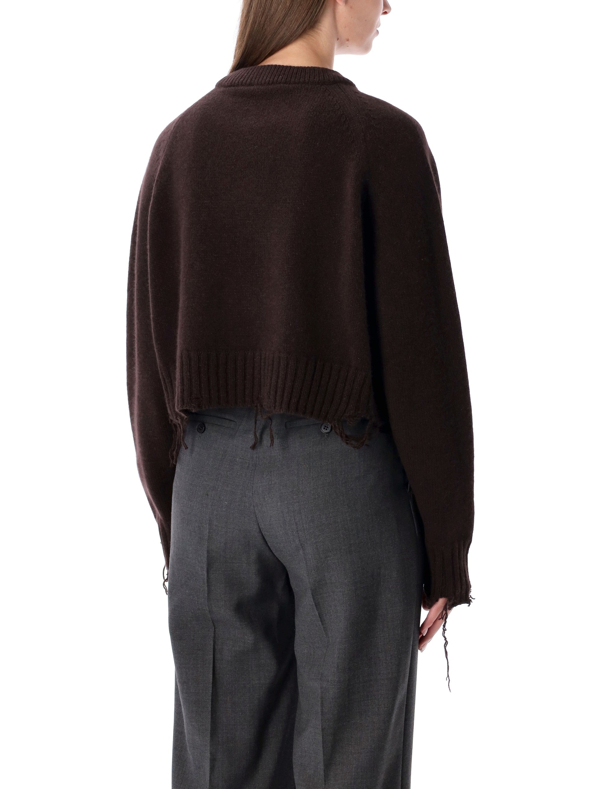 LOW CLASSIC Damaged Wool Blend Cropped Pullover Brown Sweater