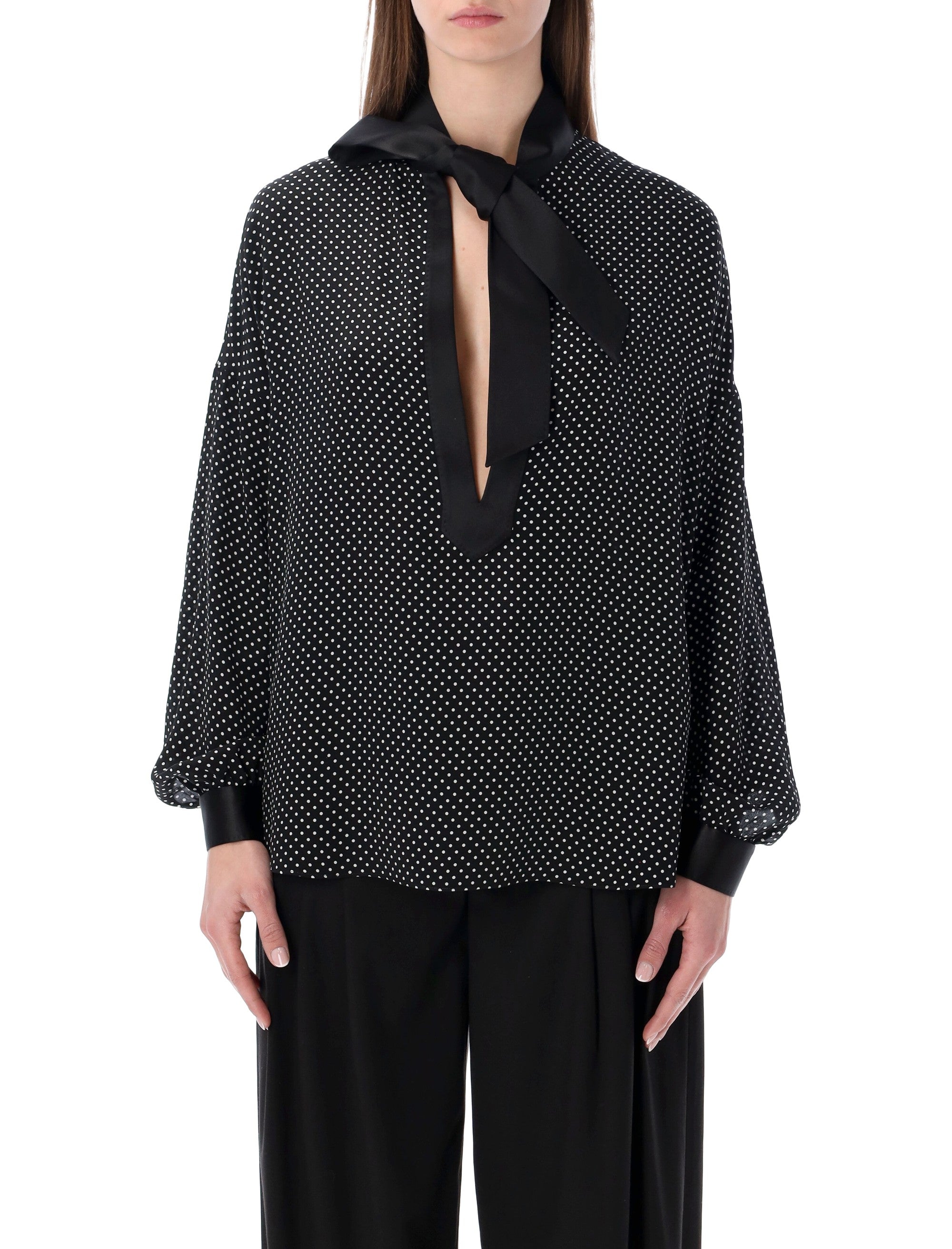 Tom Ford polka dot silk Lavallière tunic top Black + Off White Shirt
