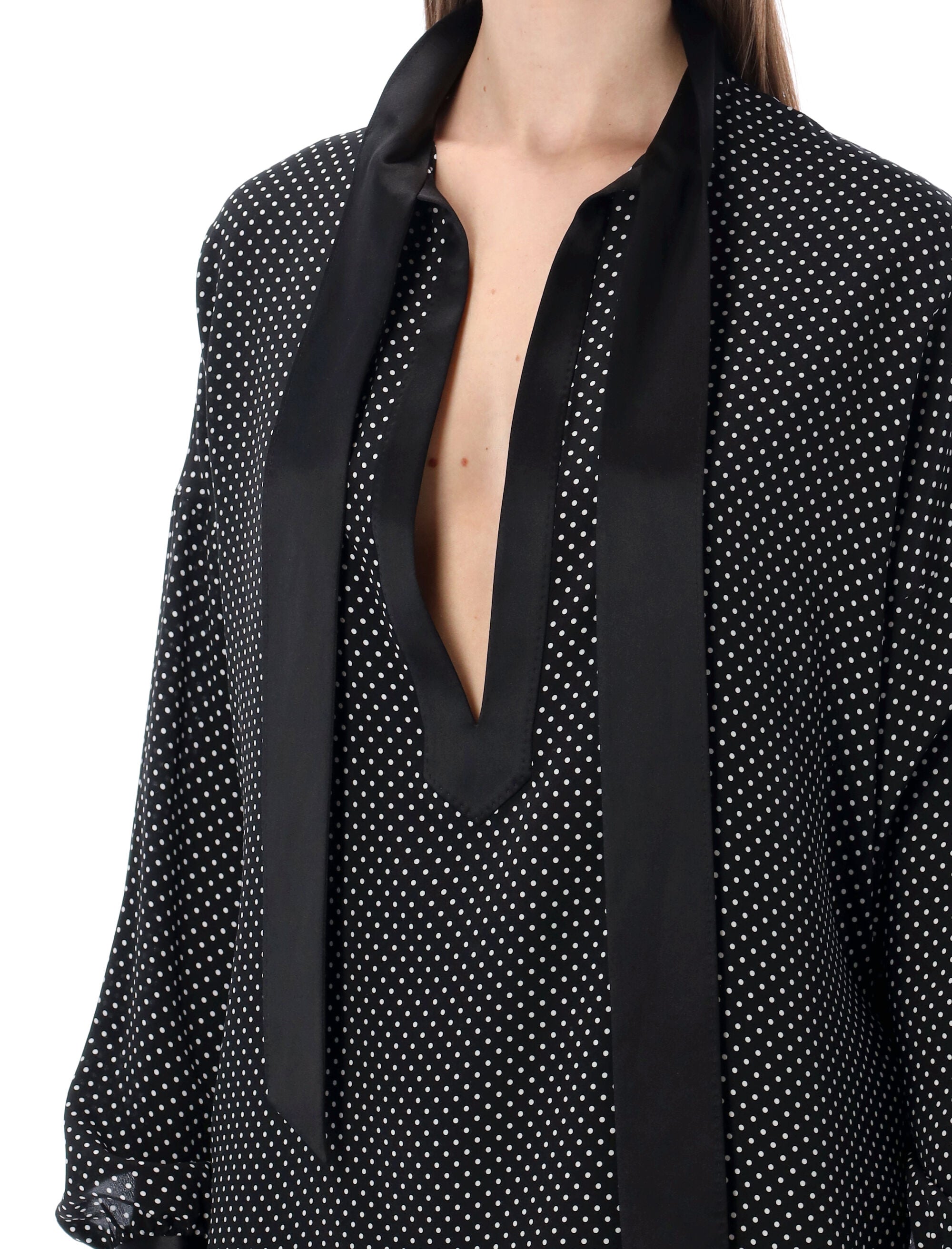 Tom Ford polka dot silk Lavallière tunic top Black + Off White Shirt