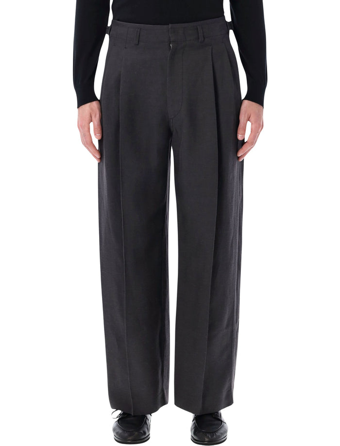 Lemaire Pleated Tailored Pants Viscose Linen Ash Black