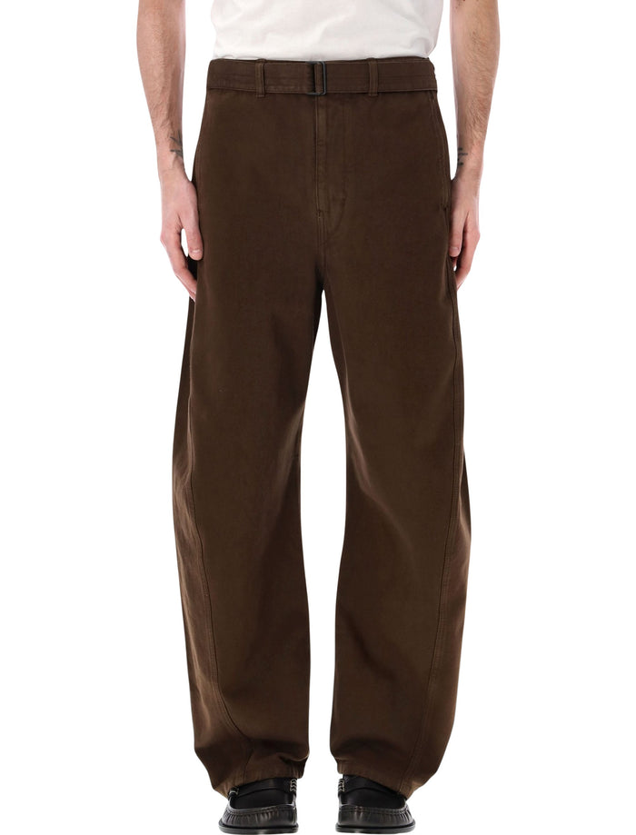 Lemaire Belted Twisted Twill Trousers Cacao Cotton Pant