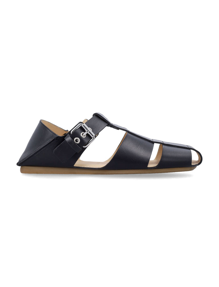 Lemaire Leather Fisherman Slip-On Sandals Black Cowhide Sole