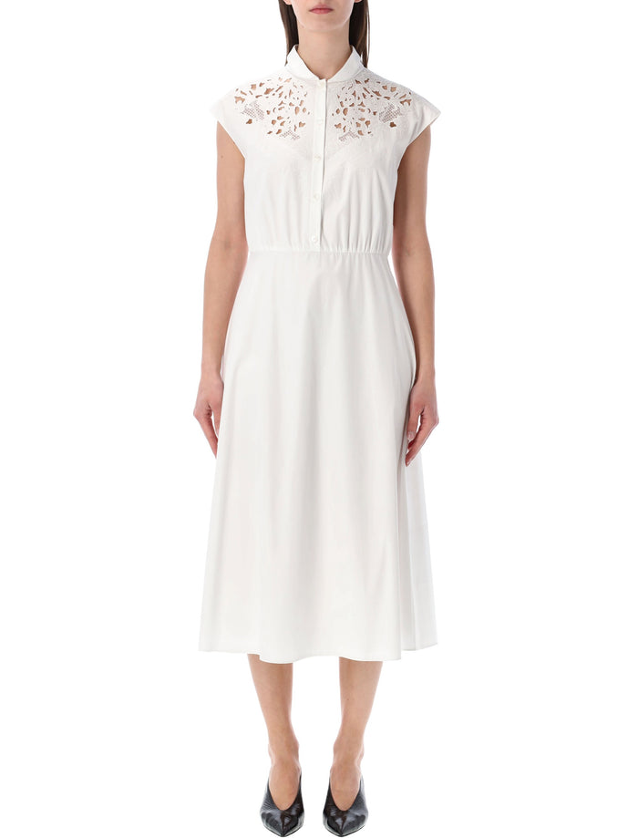 Valentino Garavani Embroidered Poplin Midi Dress White Cotton