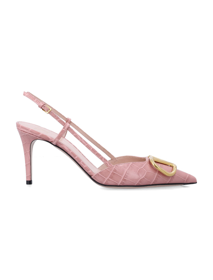 Valentino Garavani printed leather VLogo slingback pumps Pink Claf