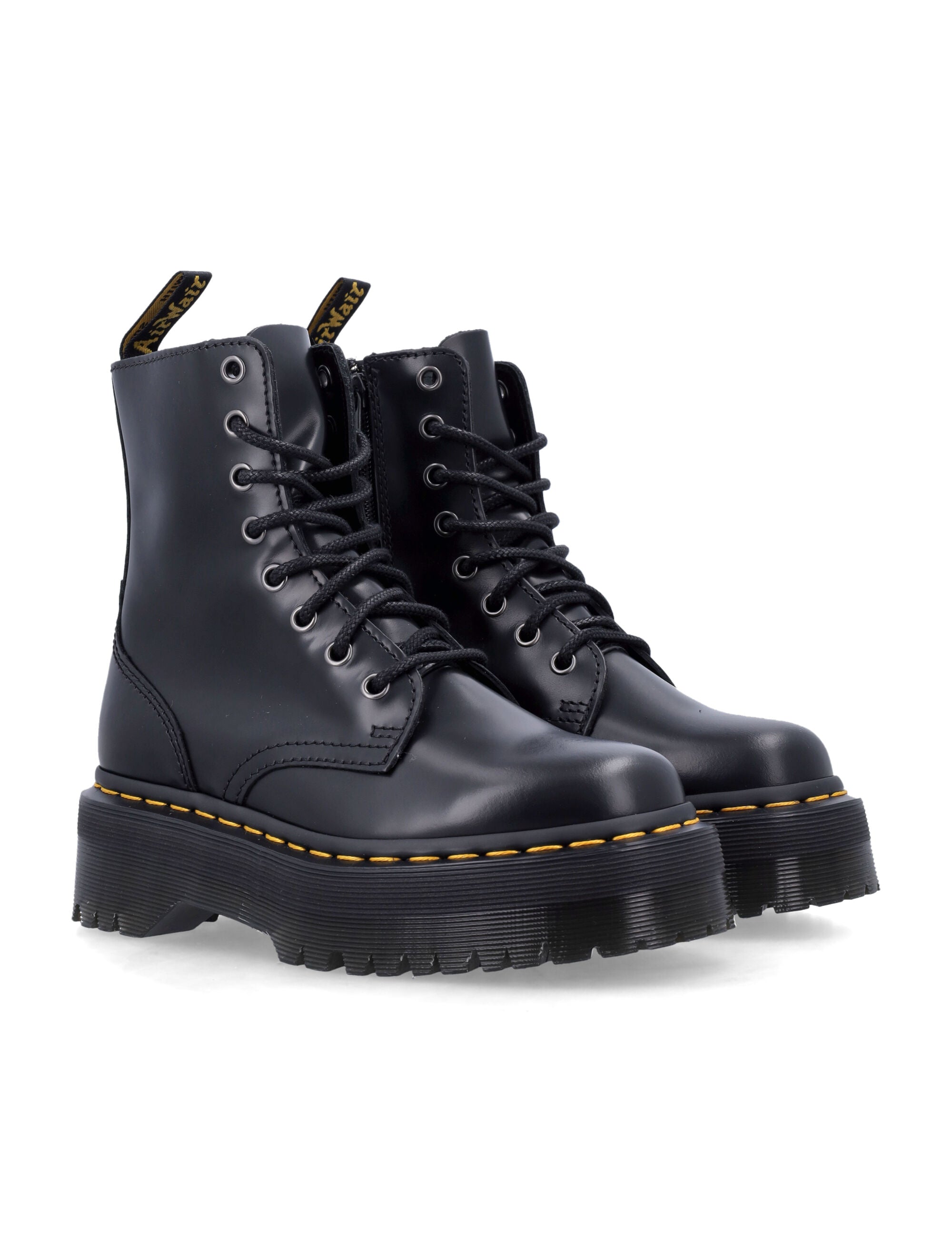 Dr. Martens Jadon Smooth Leather Platform Boots in Black Sole