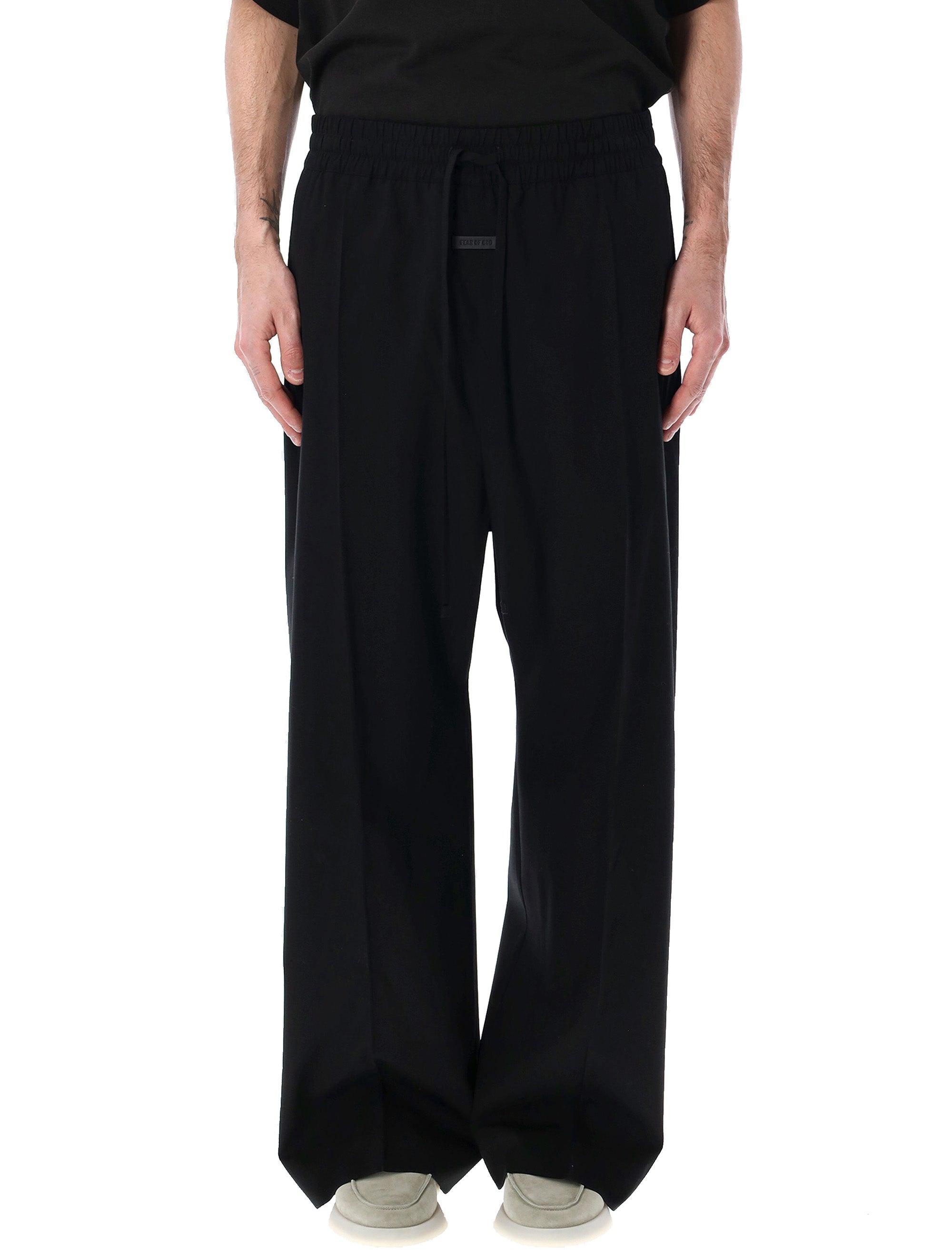 Fear Of God Cotton Wool Oxford Wide-Leg Drawstring Pants Black