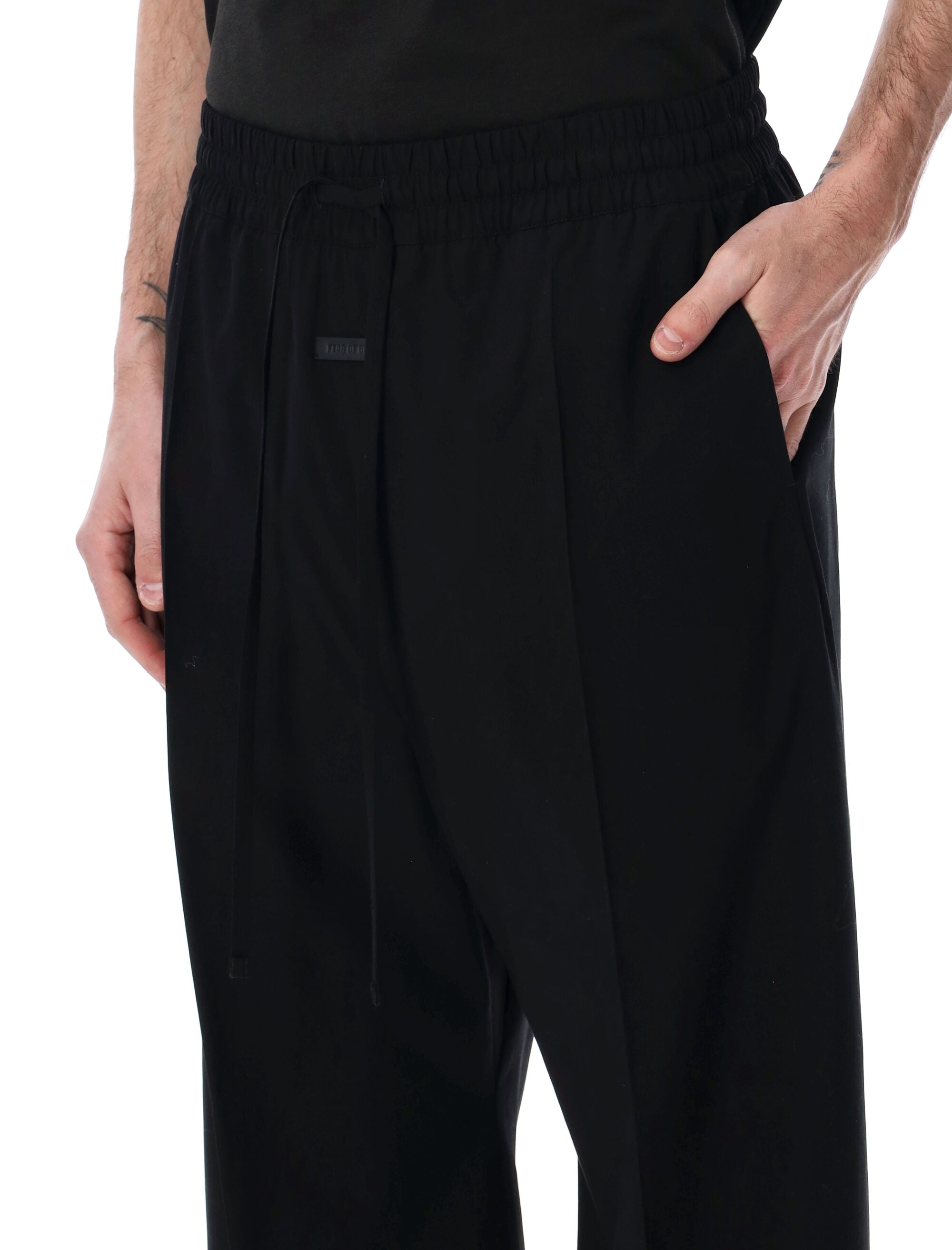 Fear Of God Cotton Wool Oxford Wide-Leg Drawstring Pants Black