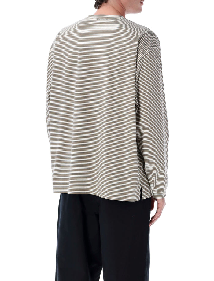 Still By Hand Striped Long Sleeve T-Shirt Beige White Cotton
