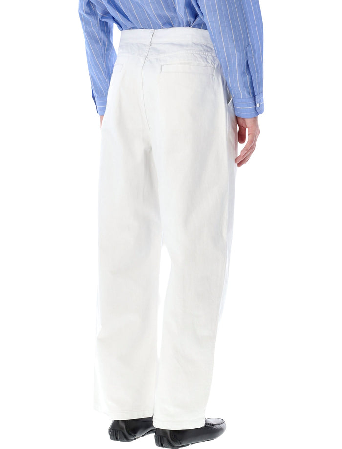 Still By Hand Wide Leg Denim Pants Ash White Cotton Jean