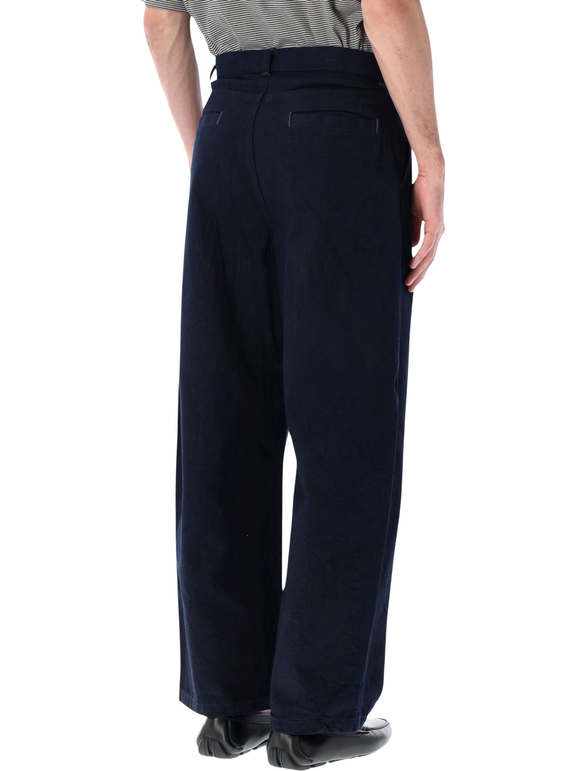 Still By Hand Wide Leg Denim Pants Dark Navy Cotton Jean