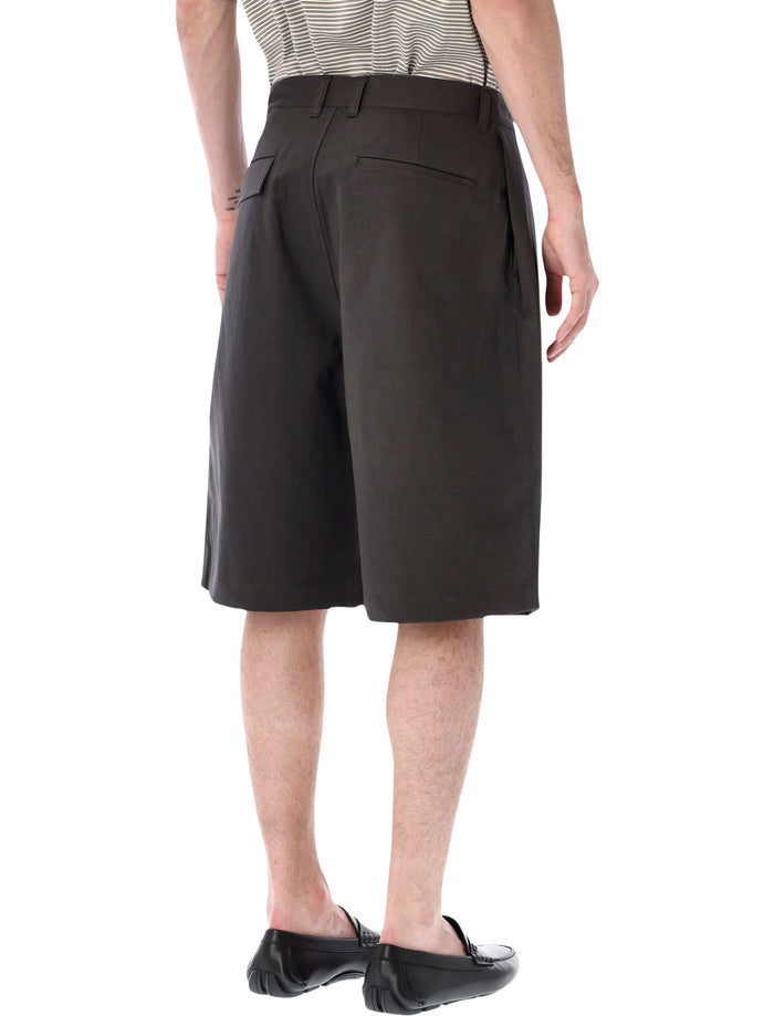 Still By Hand Oversized Pleated Shorts Charcoal Cotton