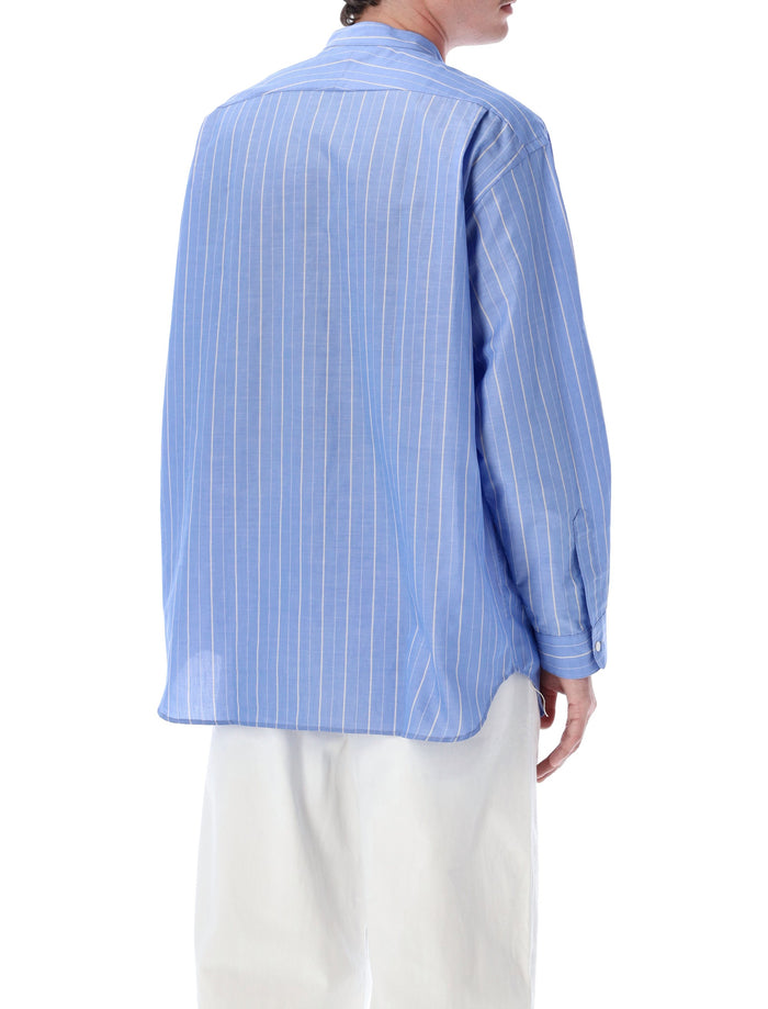 Still By Hand Band Collar Shirt Blu Stripe Cotton