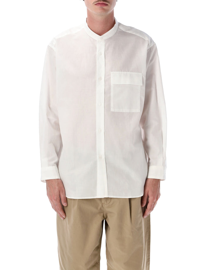 Still By Hand Band Collar Shirt White Cotton