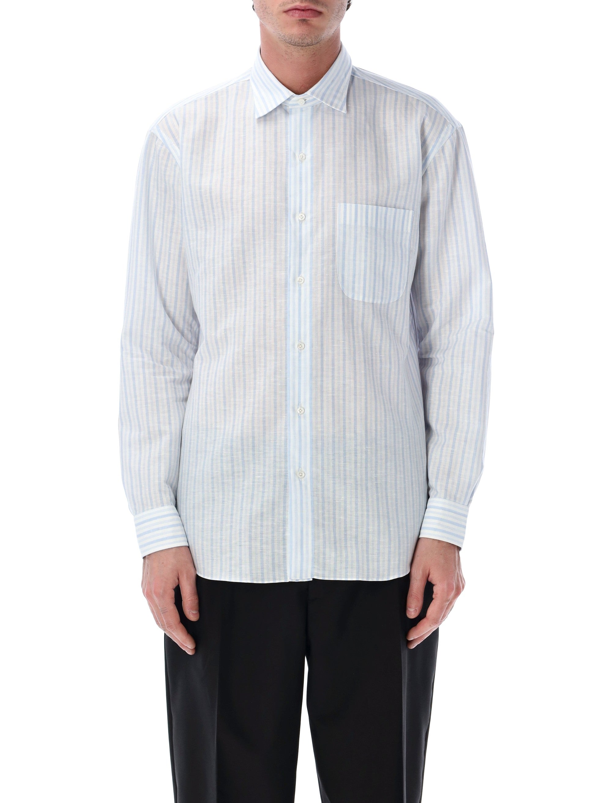 Salvatore Piccolo Alberto cotton-blend stripe shirt White Blue Stripes