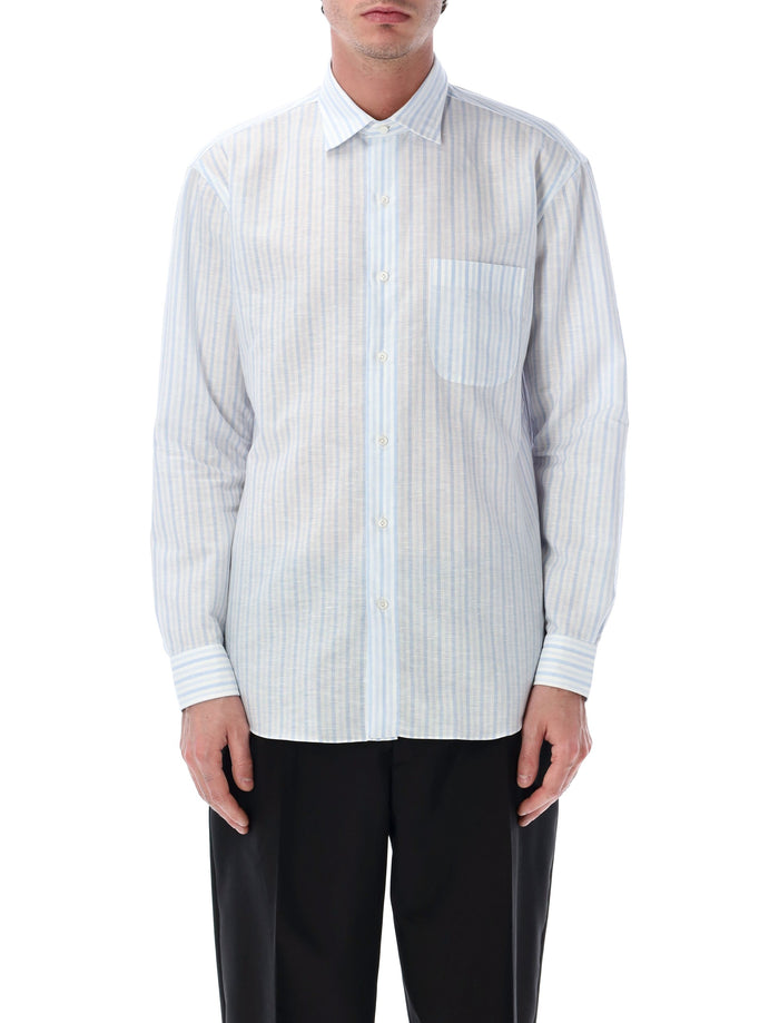 Salvatore Piccolo Alberto cotton-blend stripe shirt White Blue Stripes