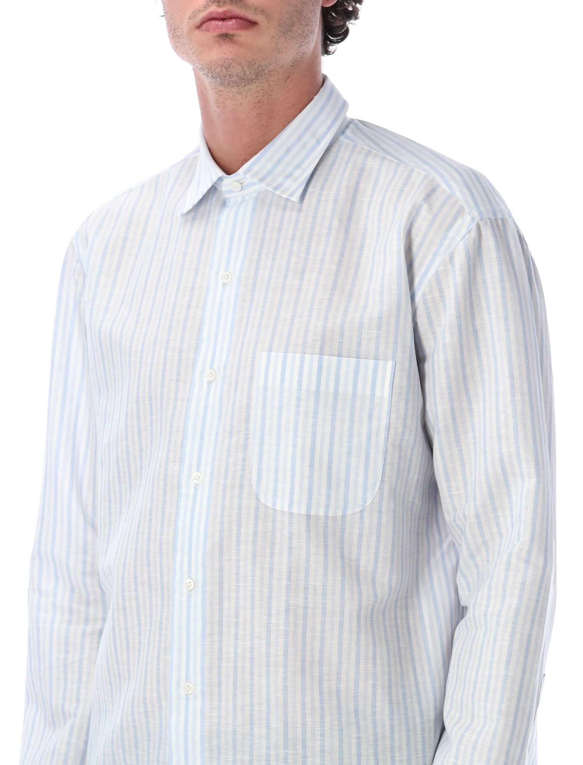 Salvatore Piccolo Alberto cotton-blend stripe shirt White Blue Stripes