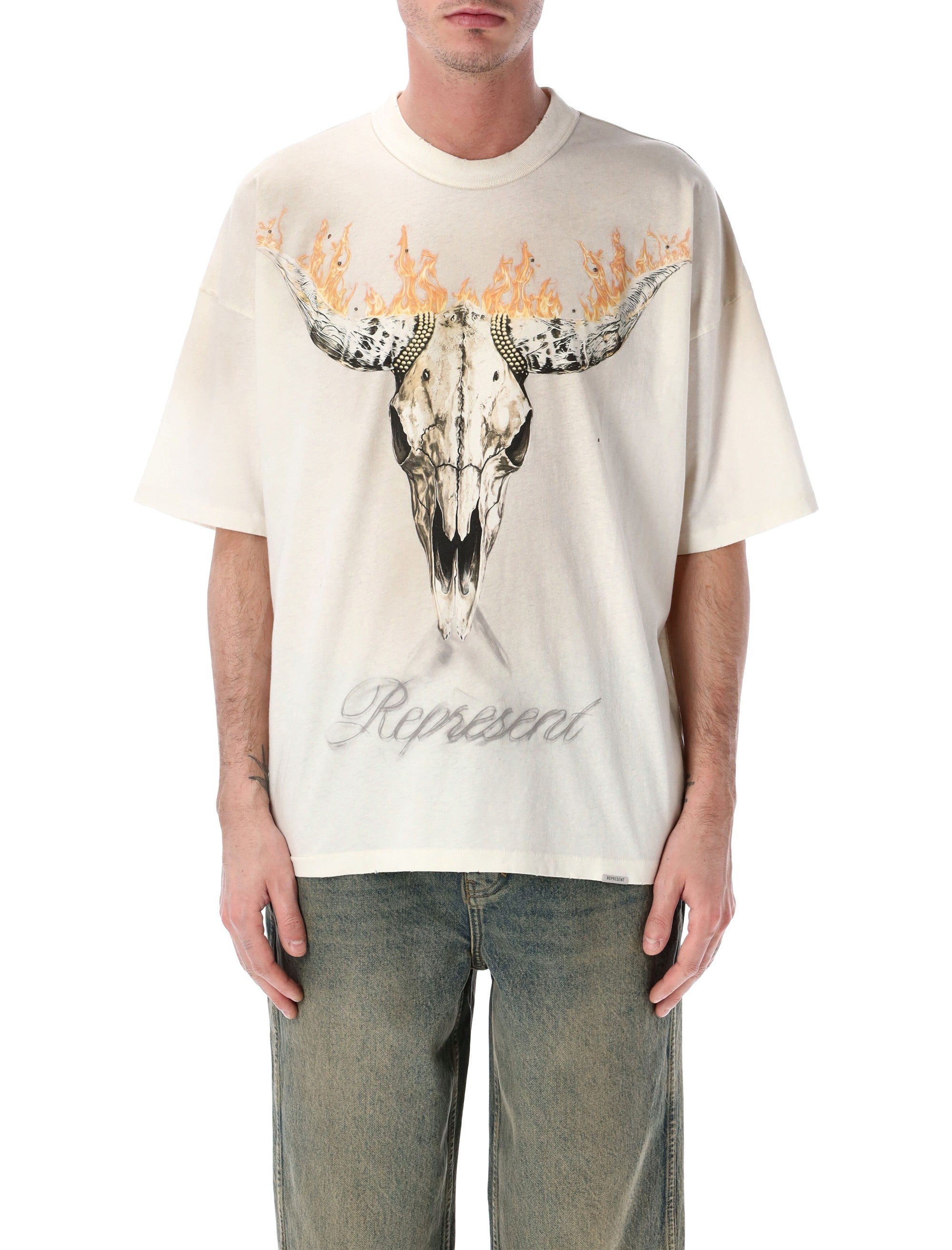 Represent British Cowboys T-Shirt Washed Ecru Cotton