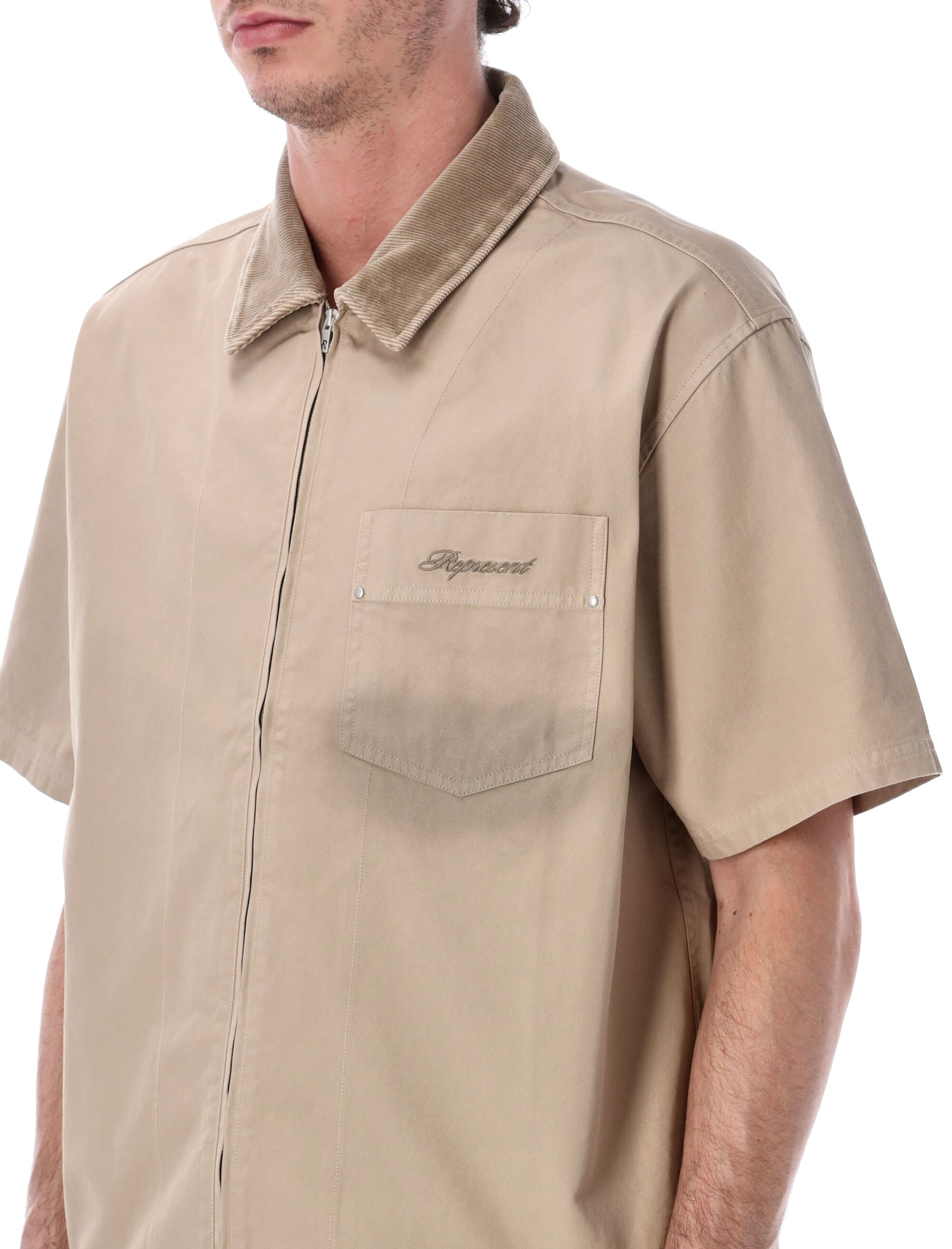 Represent Cotton Ramona Zipped Shirt Vintage Khaki