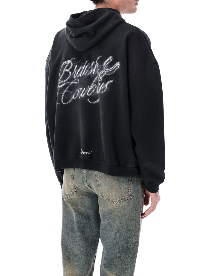 Represent British Cowboy Hoodie Stained Black Cotton Rib Sweatshirt