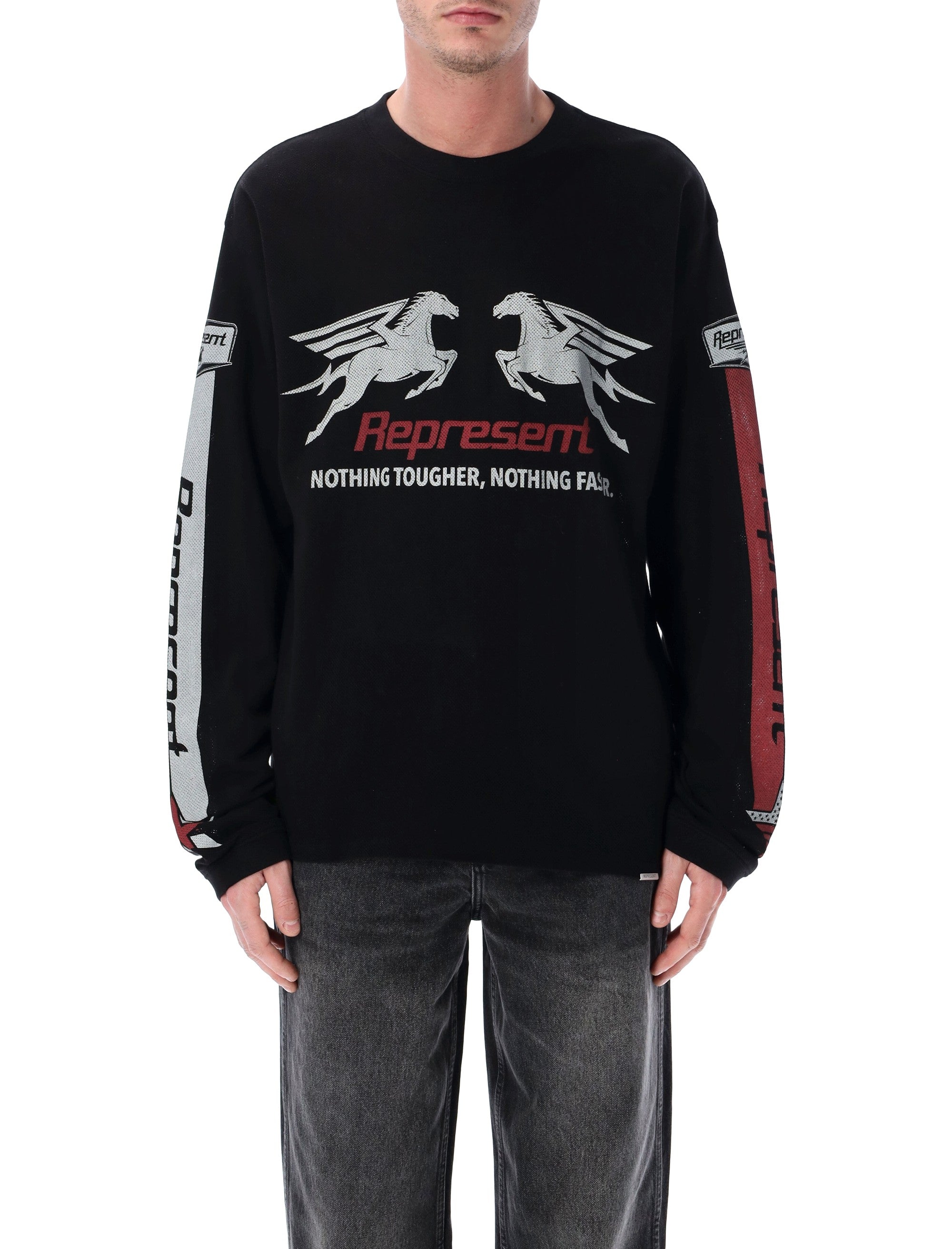 Represent Pegasus Mesh Long Sleeve T-Shirt Jet Black Cotton