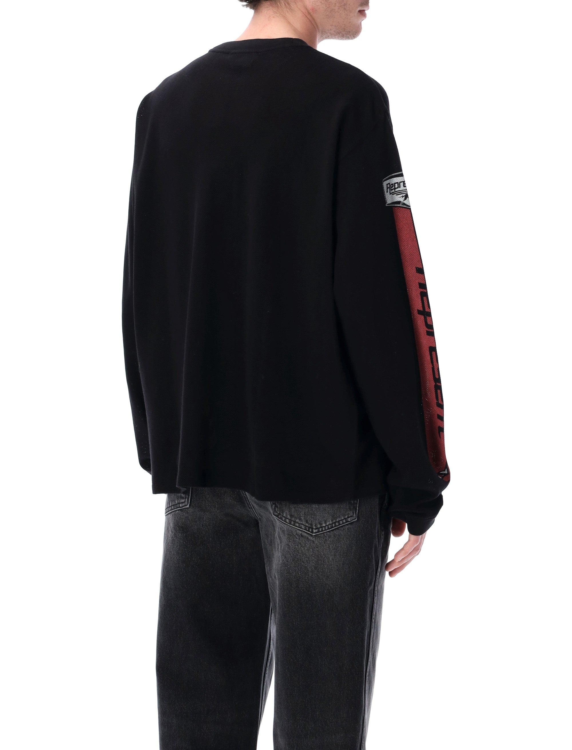 Represent Pegasus Mesh Long Sleeve T-Shirt Jet Black Cotton
