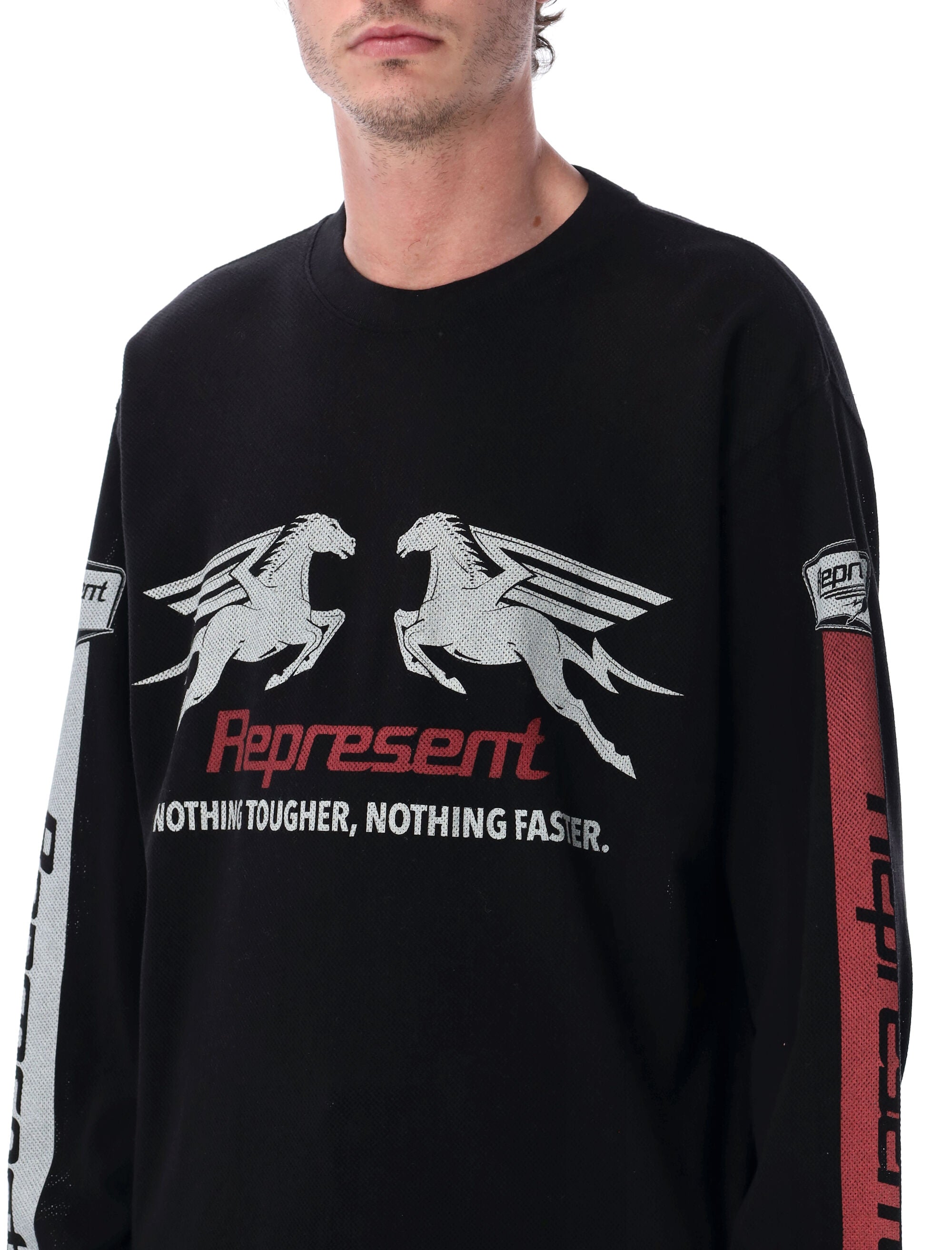 Represent Pegasus Mesh Long Sleeve T-Shirt Jet Black Cotton