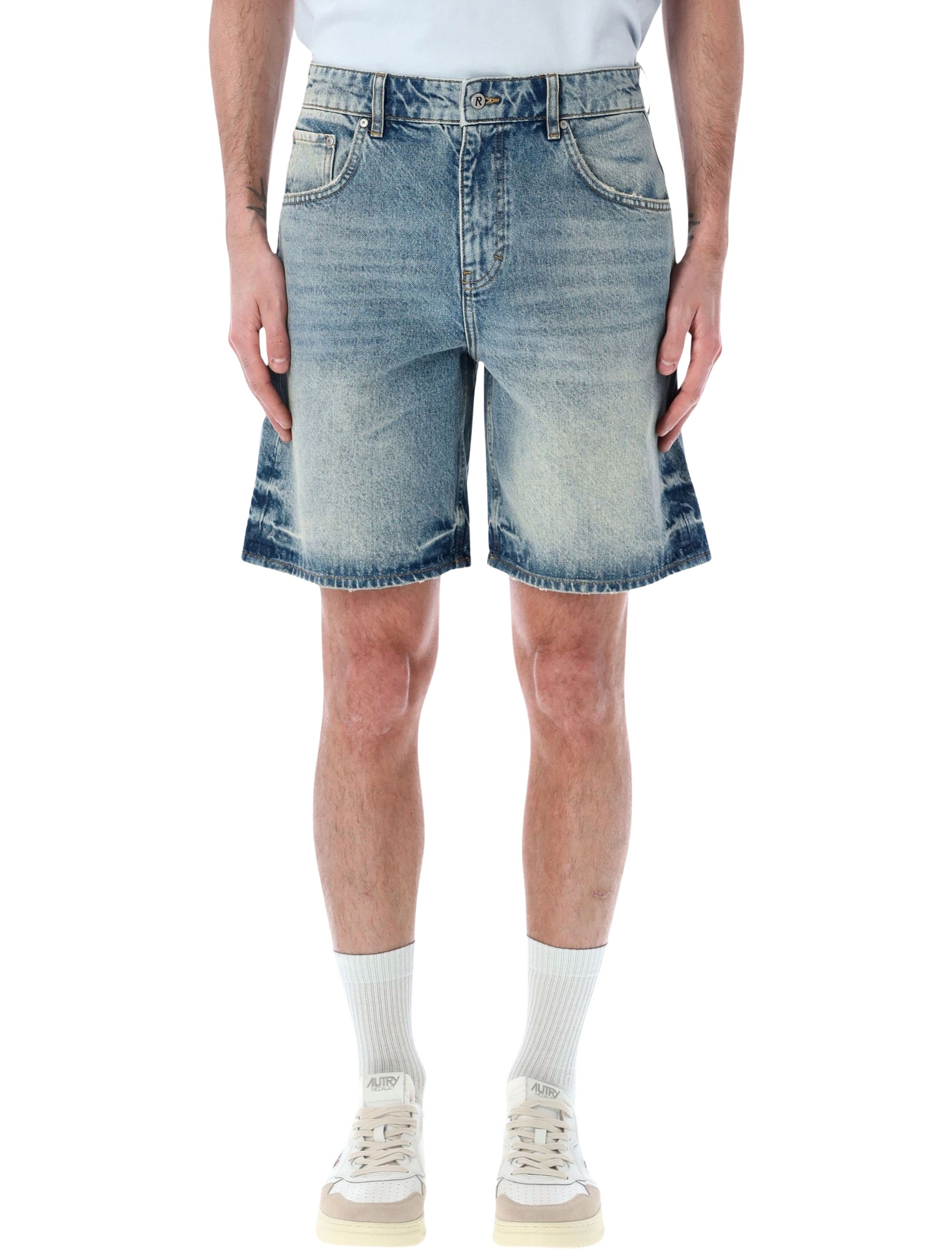 Represent R10T tailored denim shorts Blue Cream Cotton