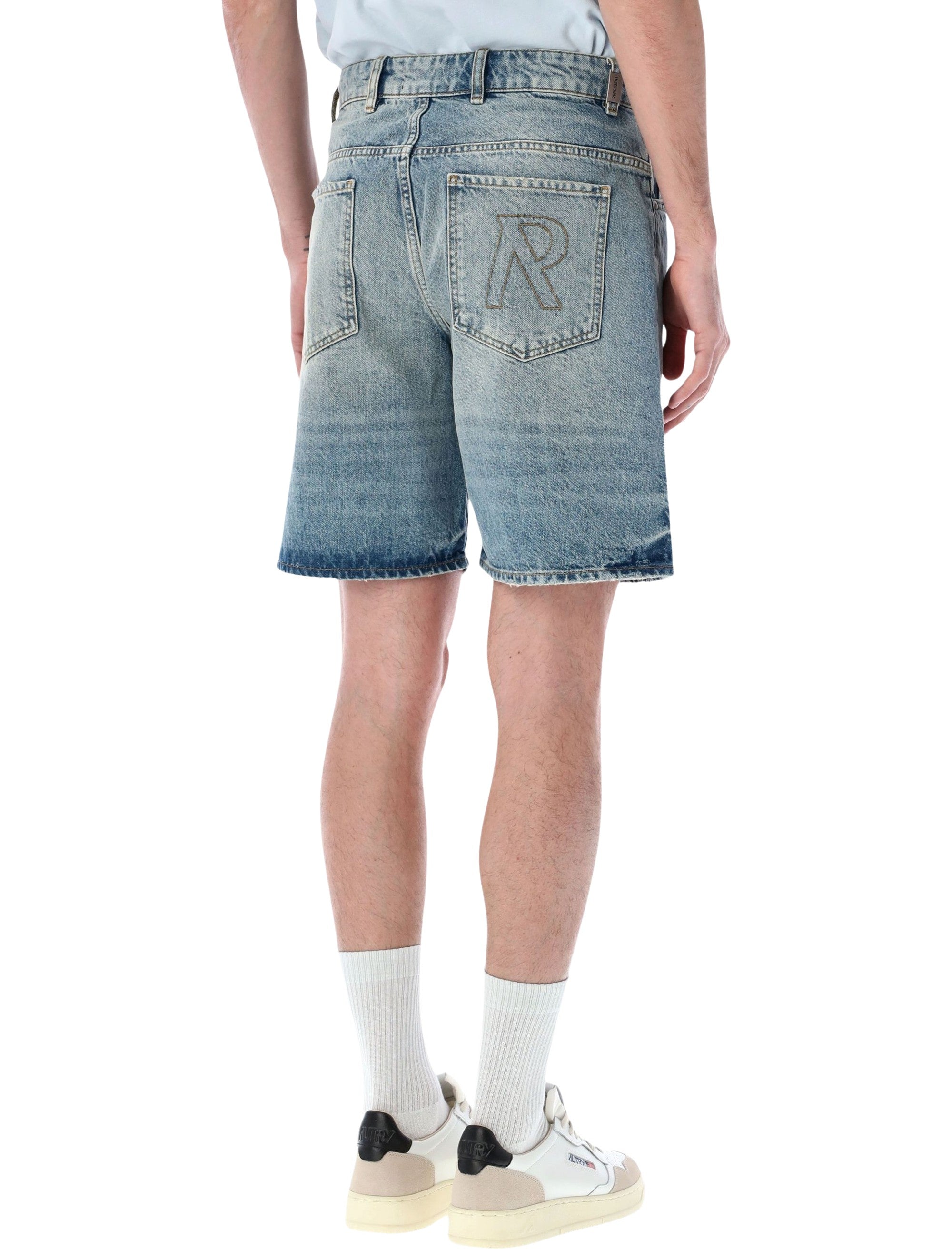 Represent R10T tailored denim shorts Blue Cream Cotton