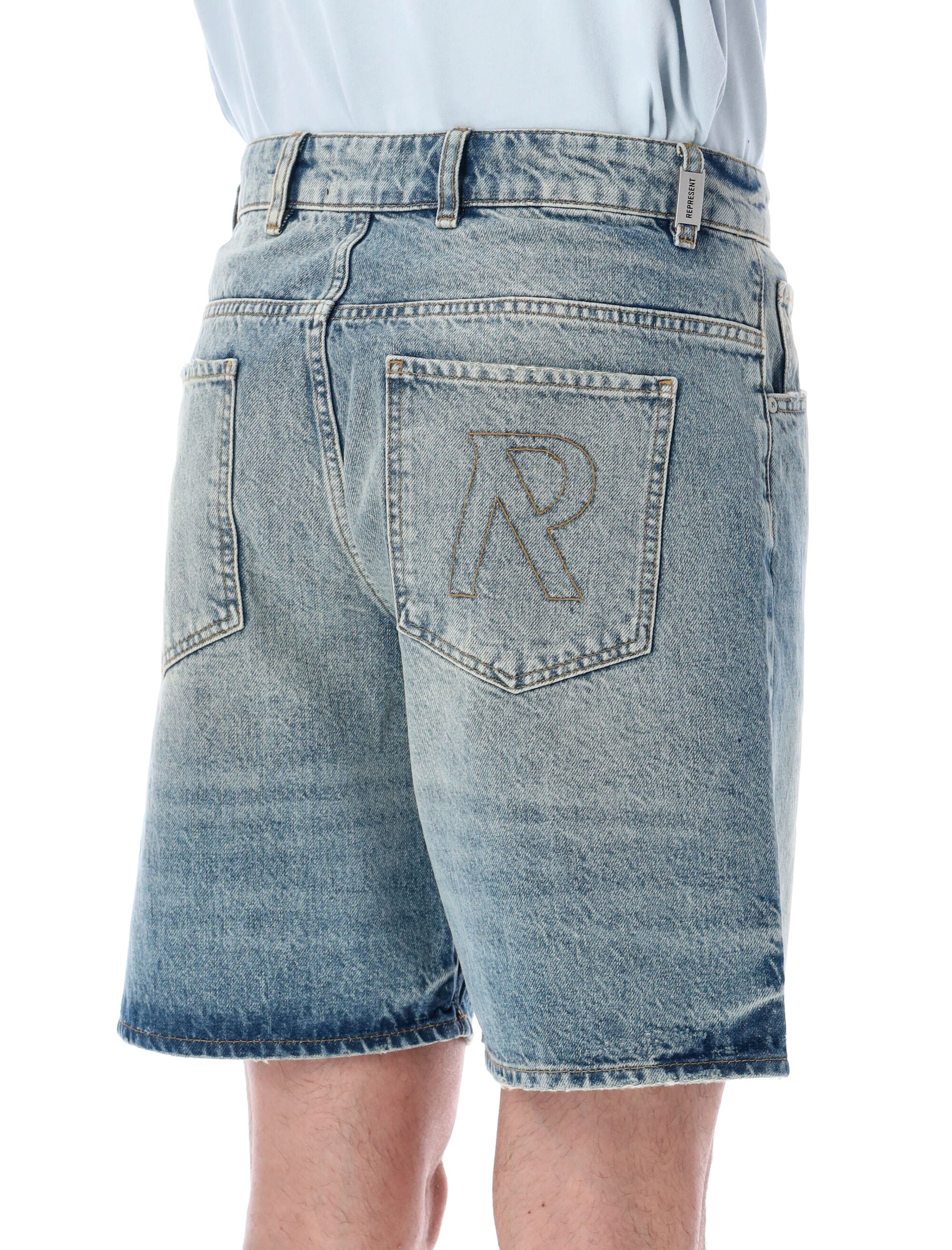 Represent R10T tailored denim shorts Blue Cream Cotton
