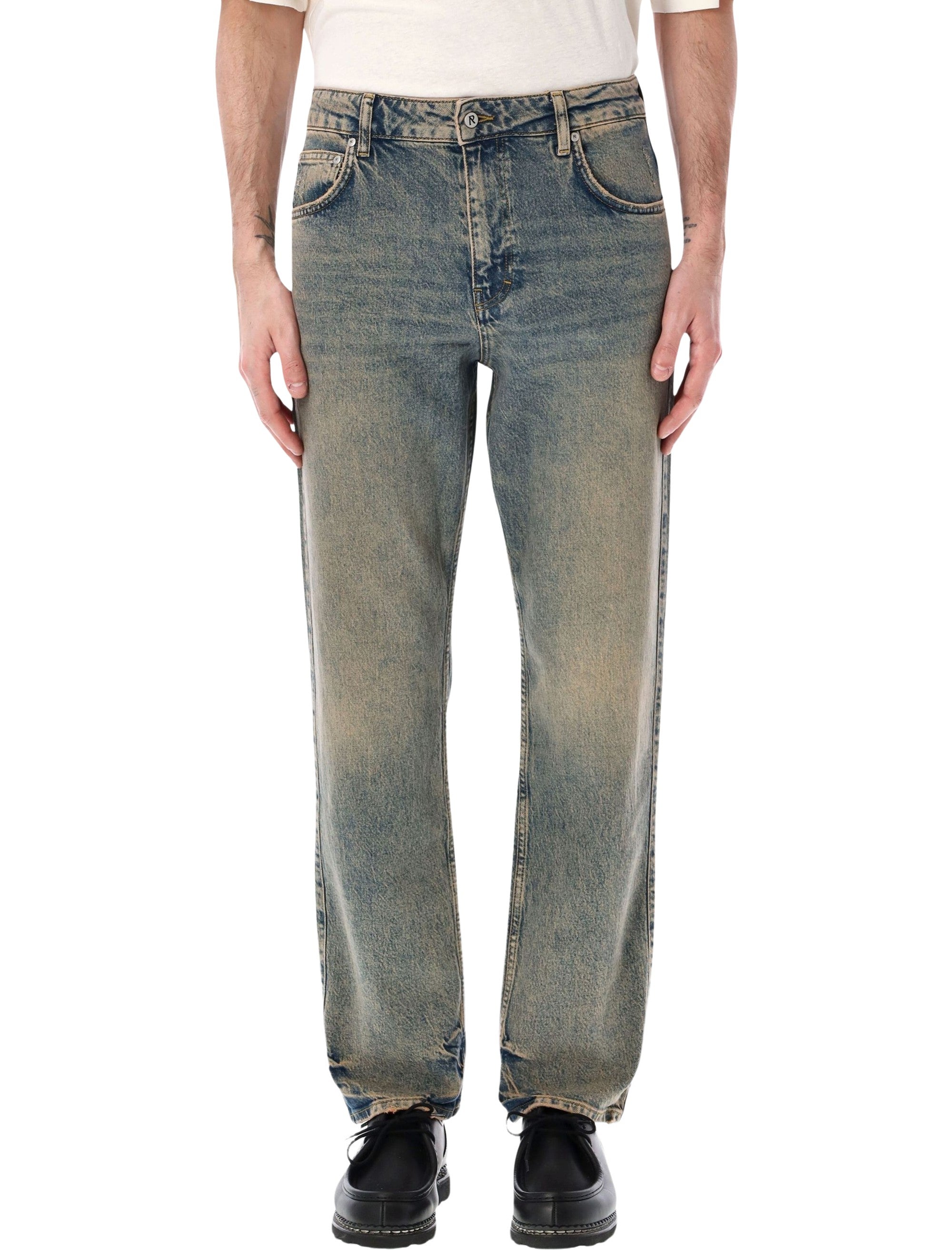 Represent R2 Straight Leg Denim Jeans Blue Cream Cotton