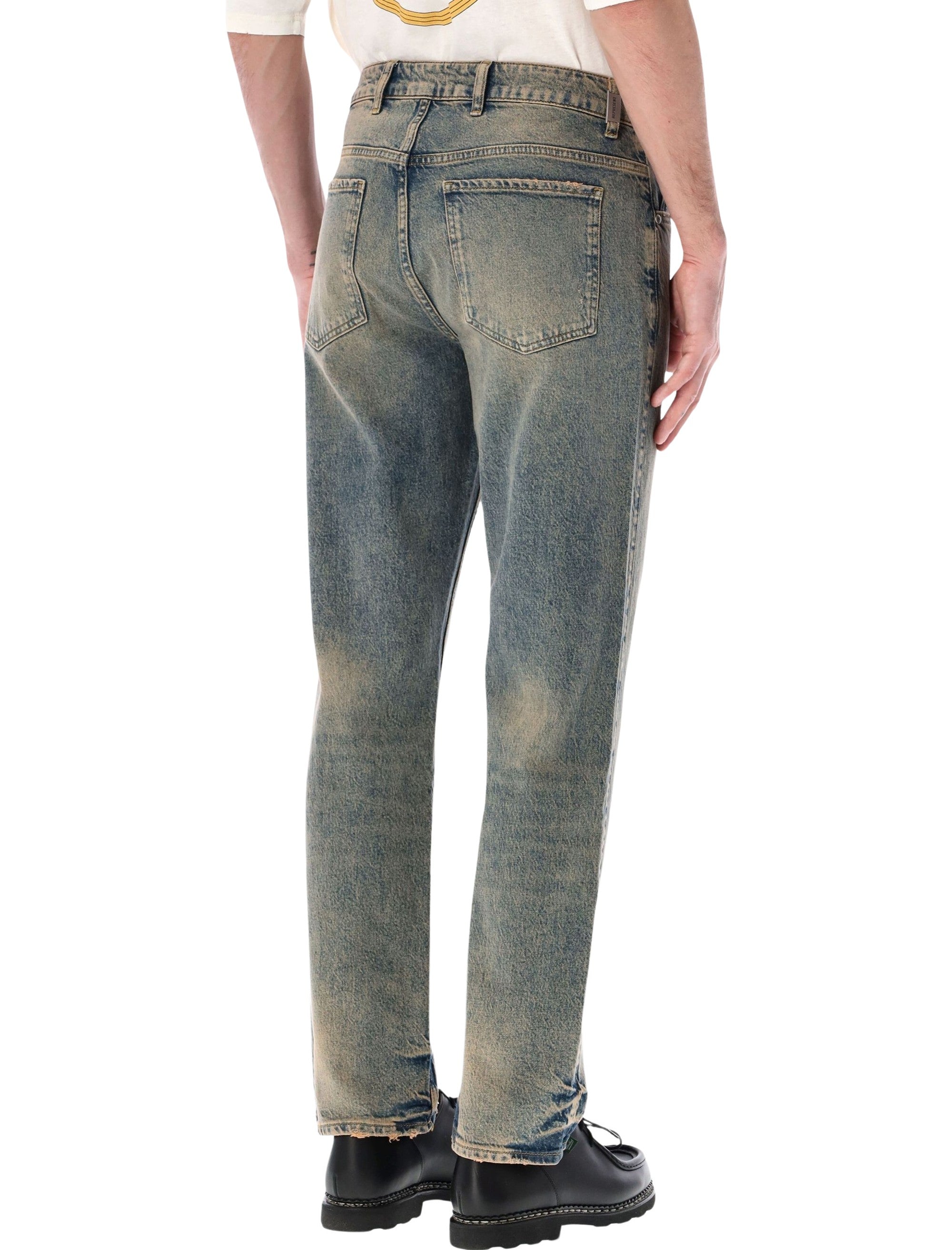Represent R2 Straight Leg Denim Jeans Blue Cream Cotton