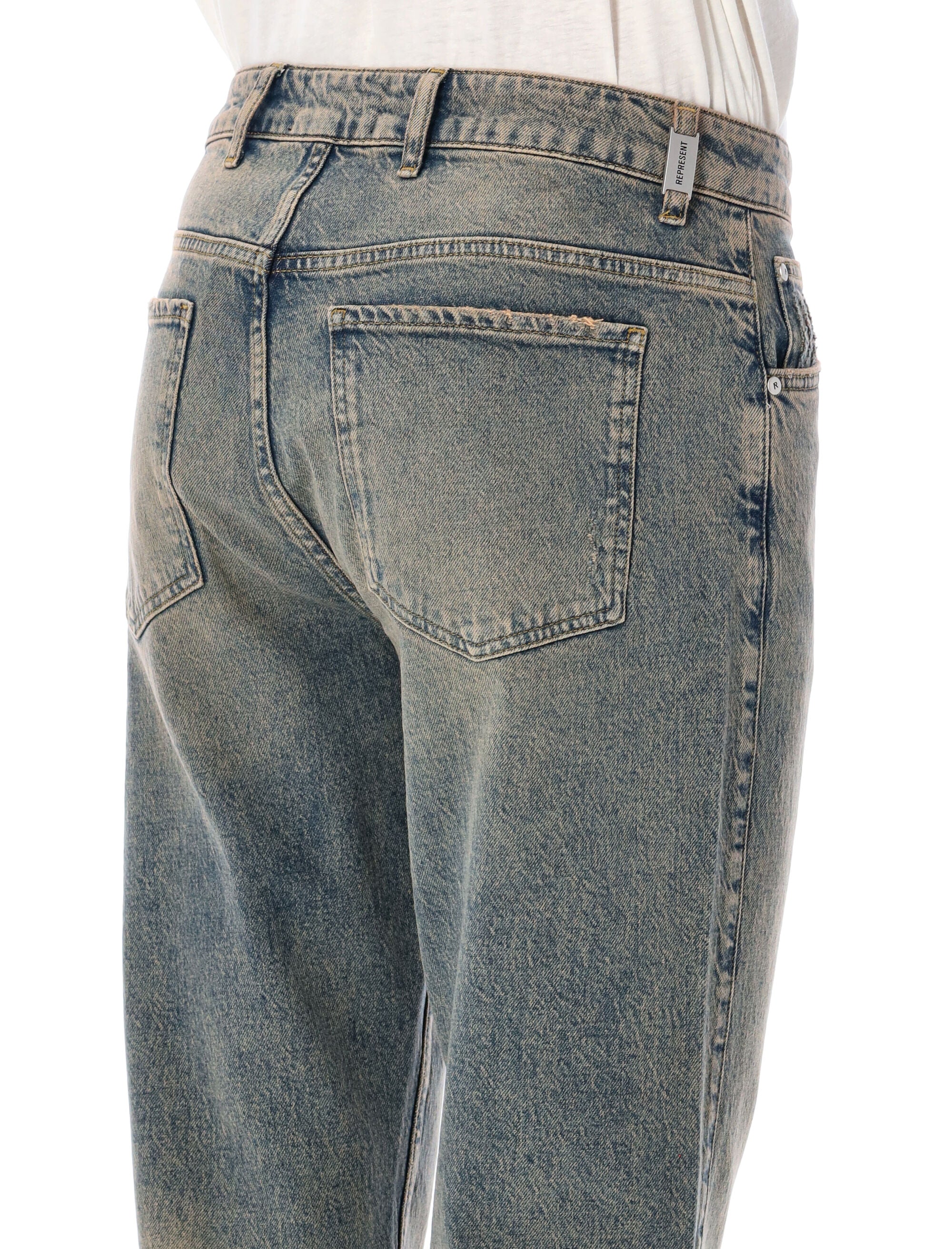 Represent R2 Straight Leg Denim Jeans Blue Cream Cotton