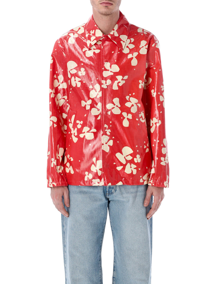 Dries Van Noten printed coated cotton shirt jacket Red