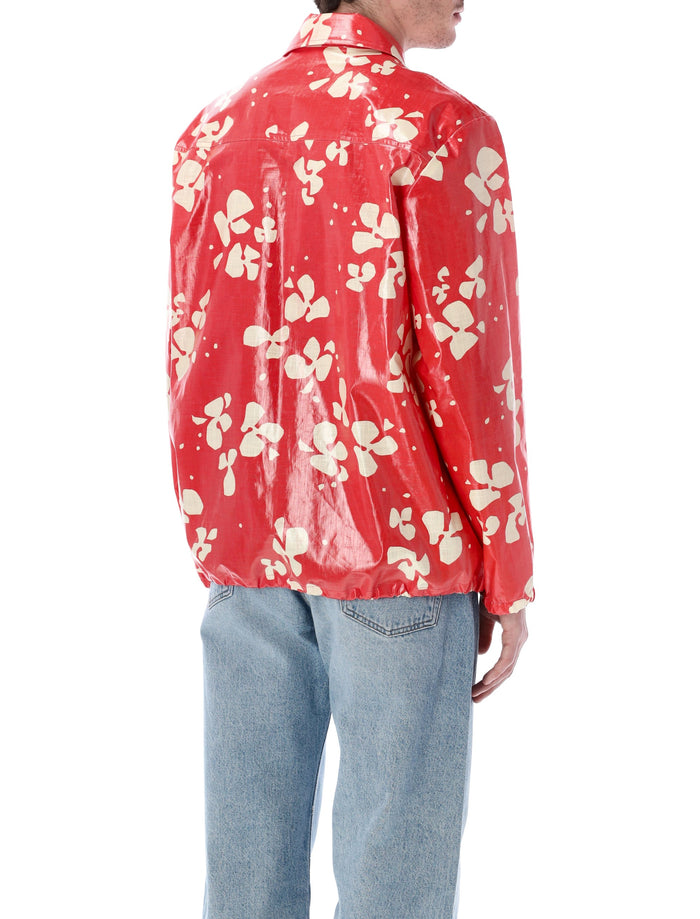 Dries Van Noten printed coated cotton shirt jacket Red
