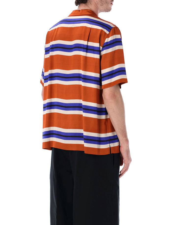Dries Van Noten Striped Floral Embroidery Shirt Orange Viscose