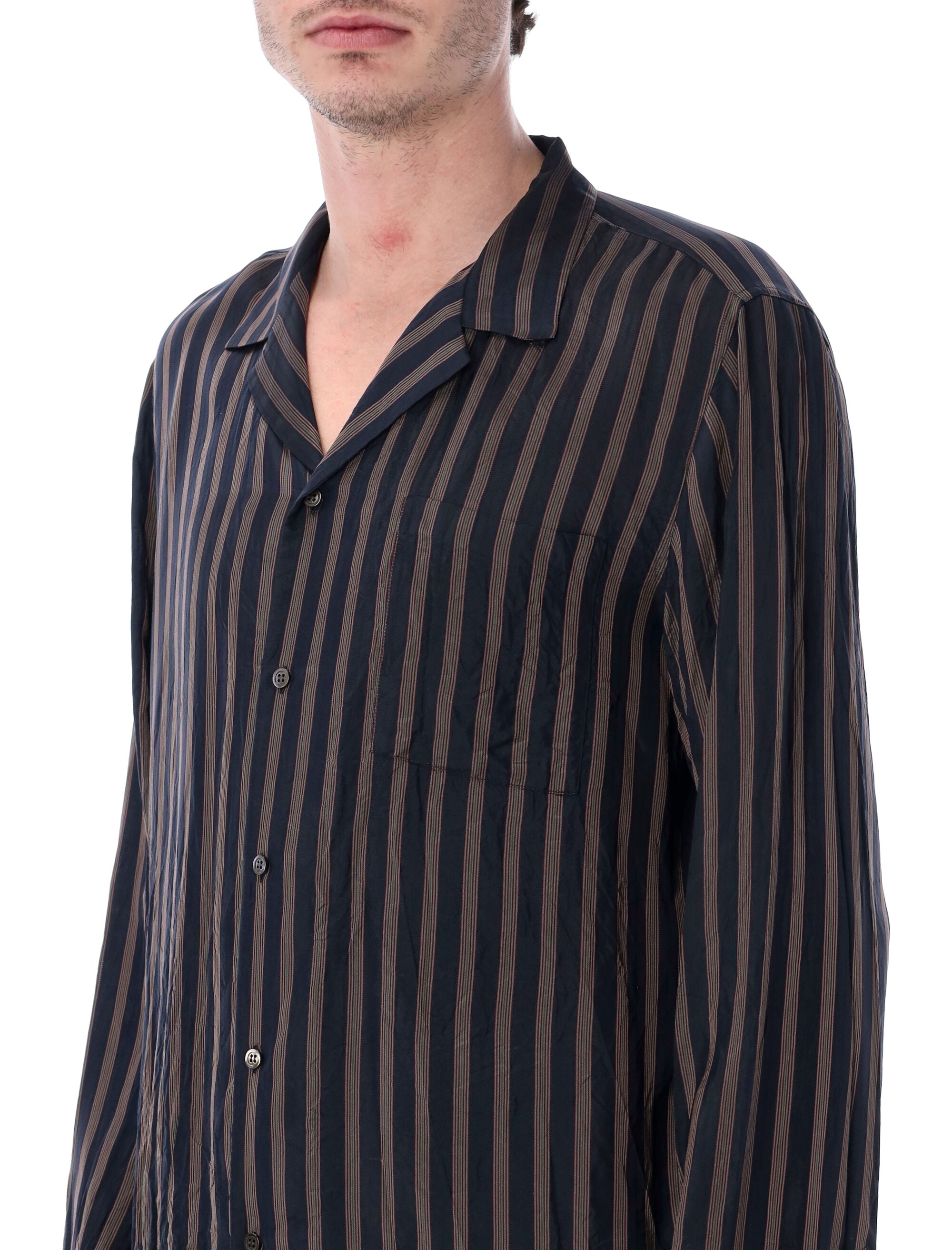 Dries Van Noten Cartly striped shirt Navy Cupro
