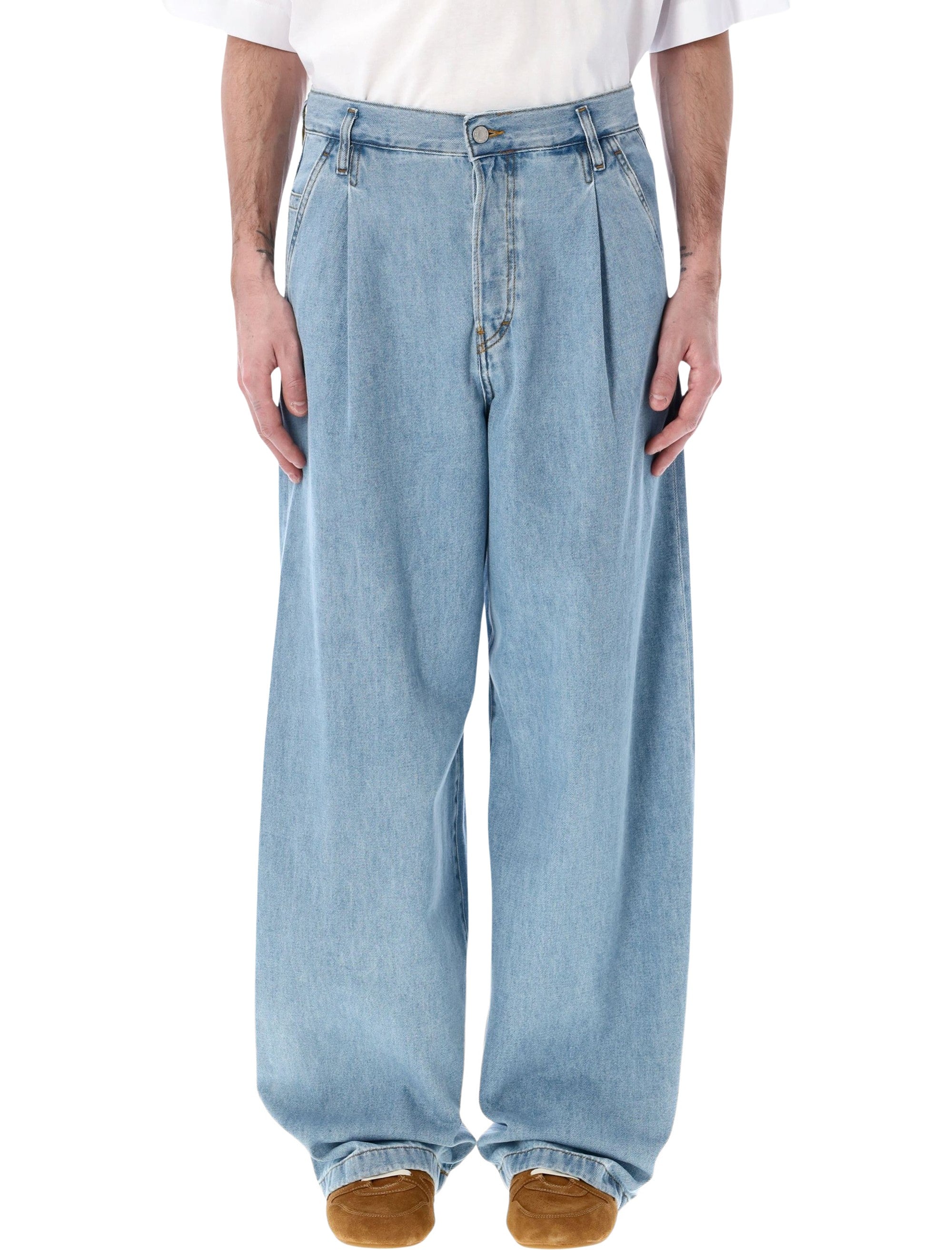 Dries Van Noten pleated wide jeans Light Blue Cotton