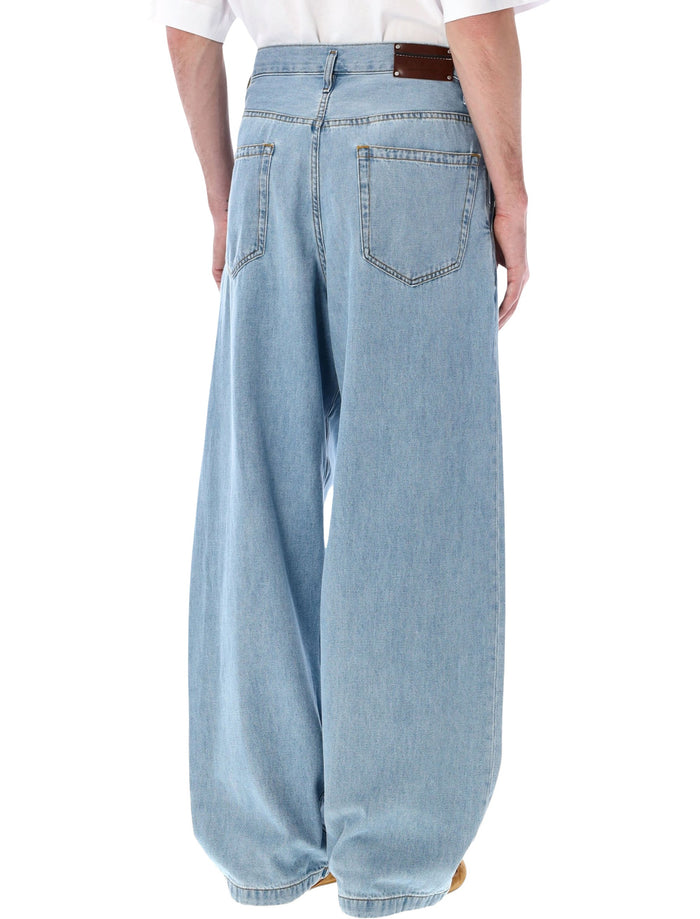 Dries Van Noten pleated wide jeans Light Blue Cotton