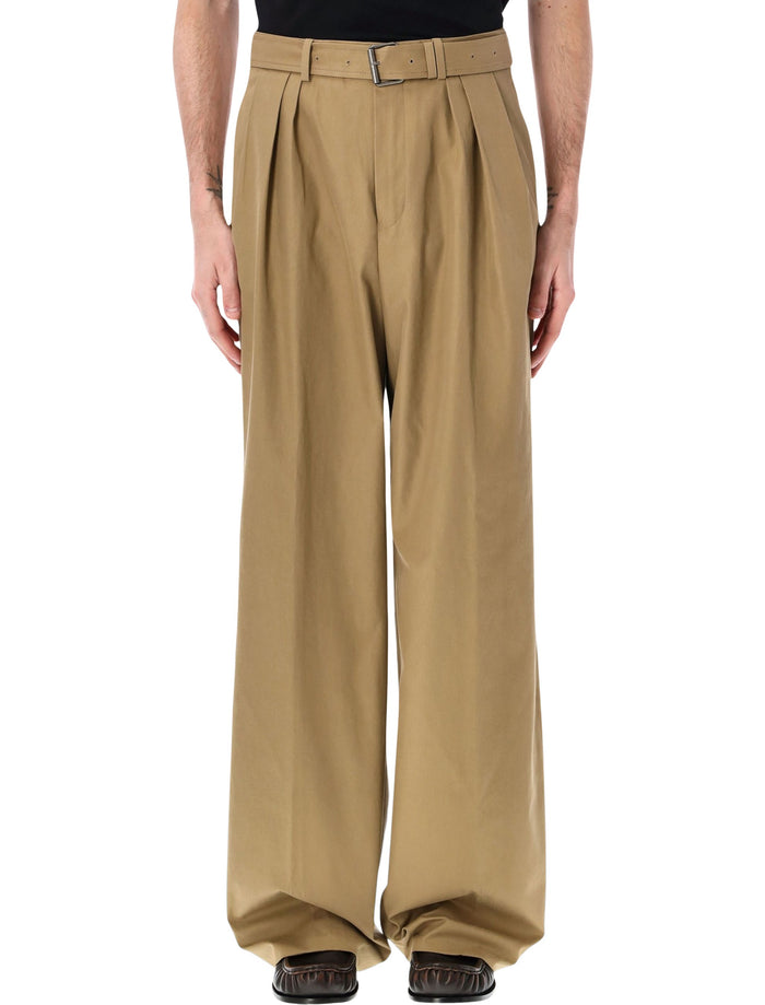 Dries Van Noten wide leg pants with belt Camel Cotton