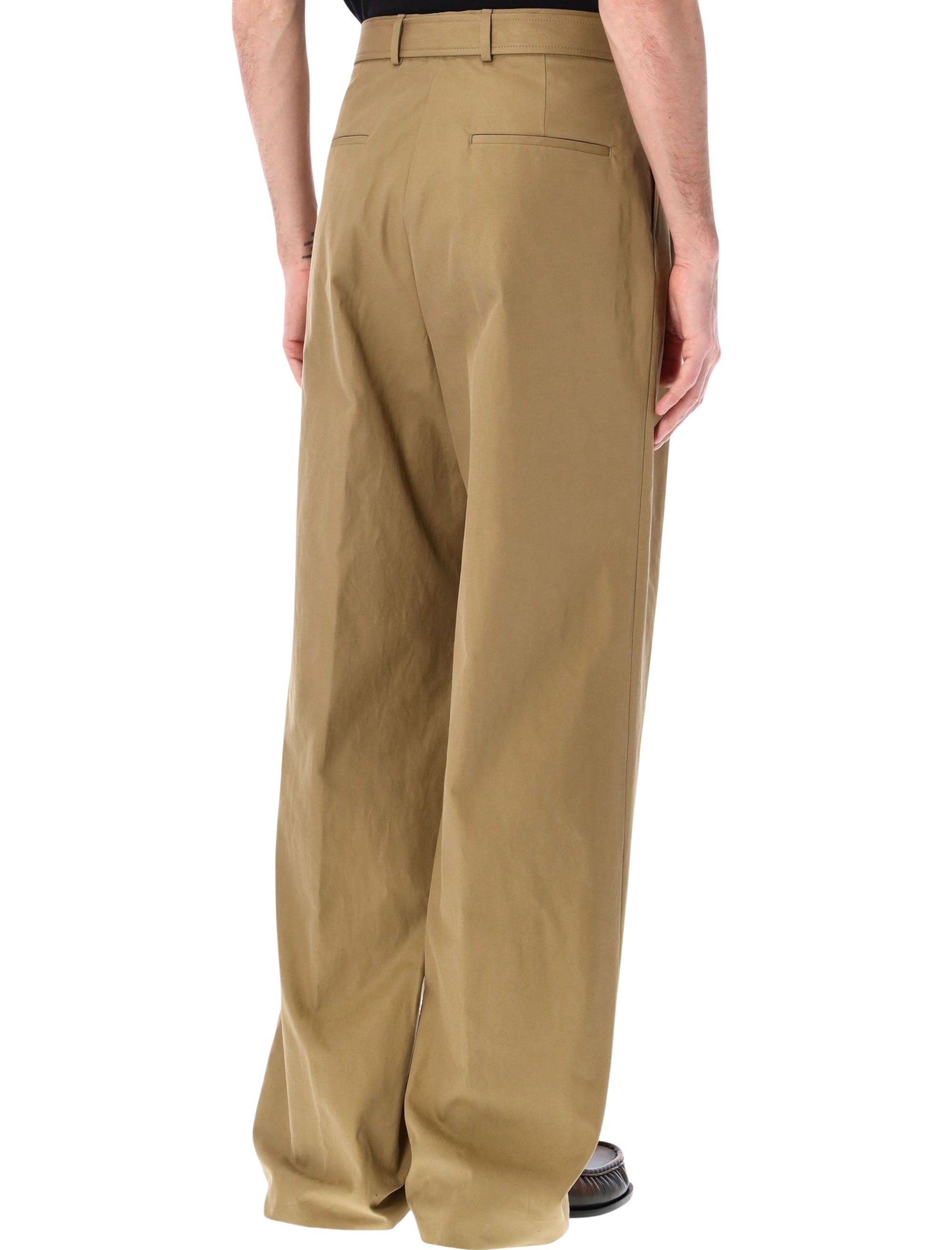 Dries Van Noten wide leg pants with belt Camel Cotton