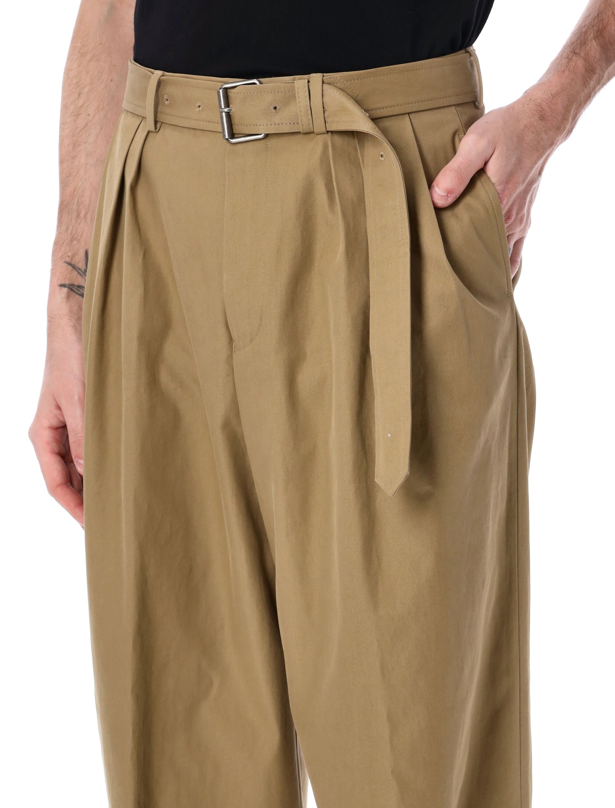 Dries Van Noten wide leg pants with belt Camel Cotton